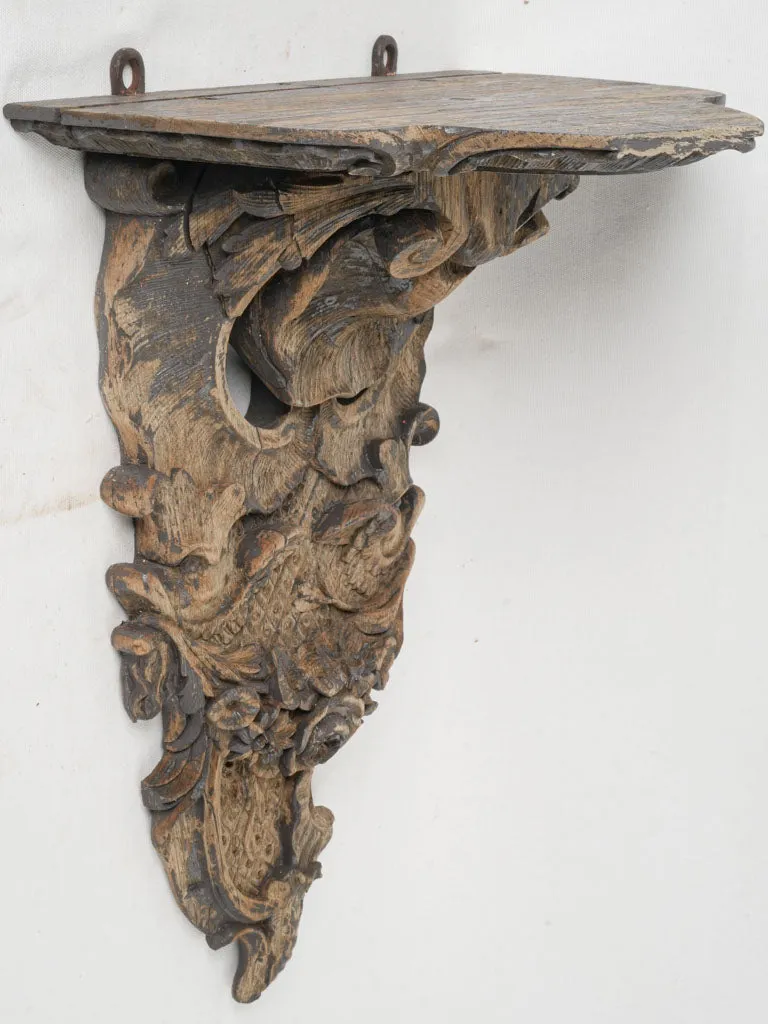 19th-Century Louis XV Style Wall Console in Carved Oak -26½"
