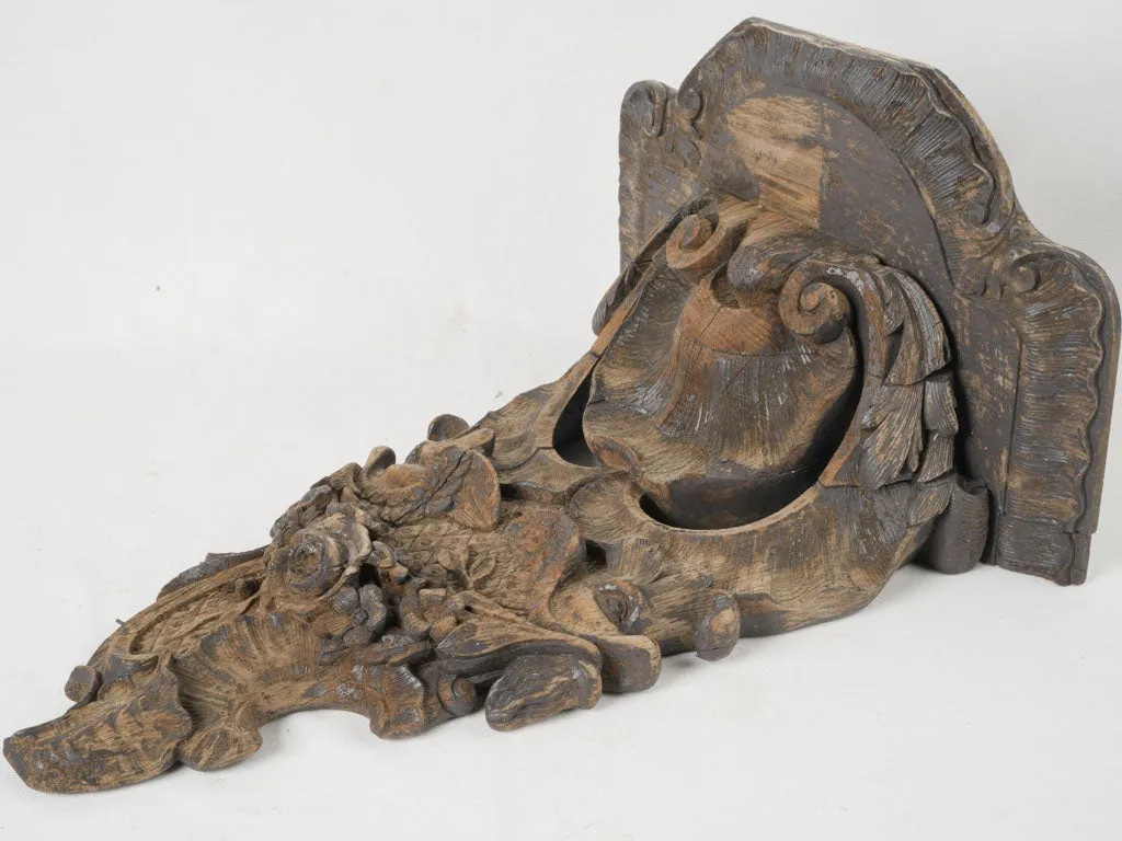 19th-Century Louis XV Style Wall Console in Carved Oak -26½"