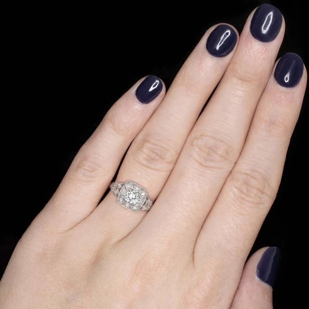 3/4 CARAT NATURAL DIAMOND VINTAGE ENGAGEMENT RING HALO ART DECO STYLE WHITE GOLD