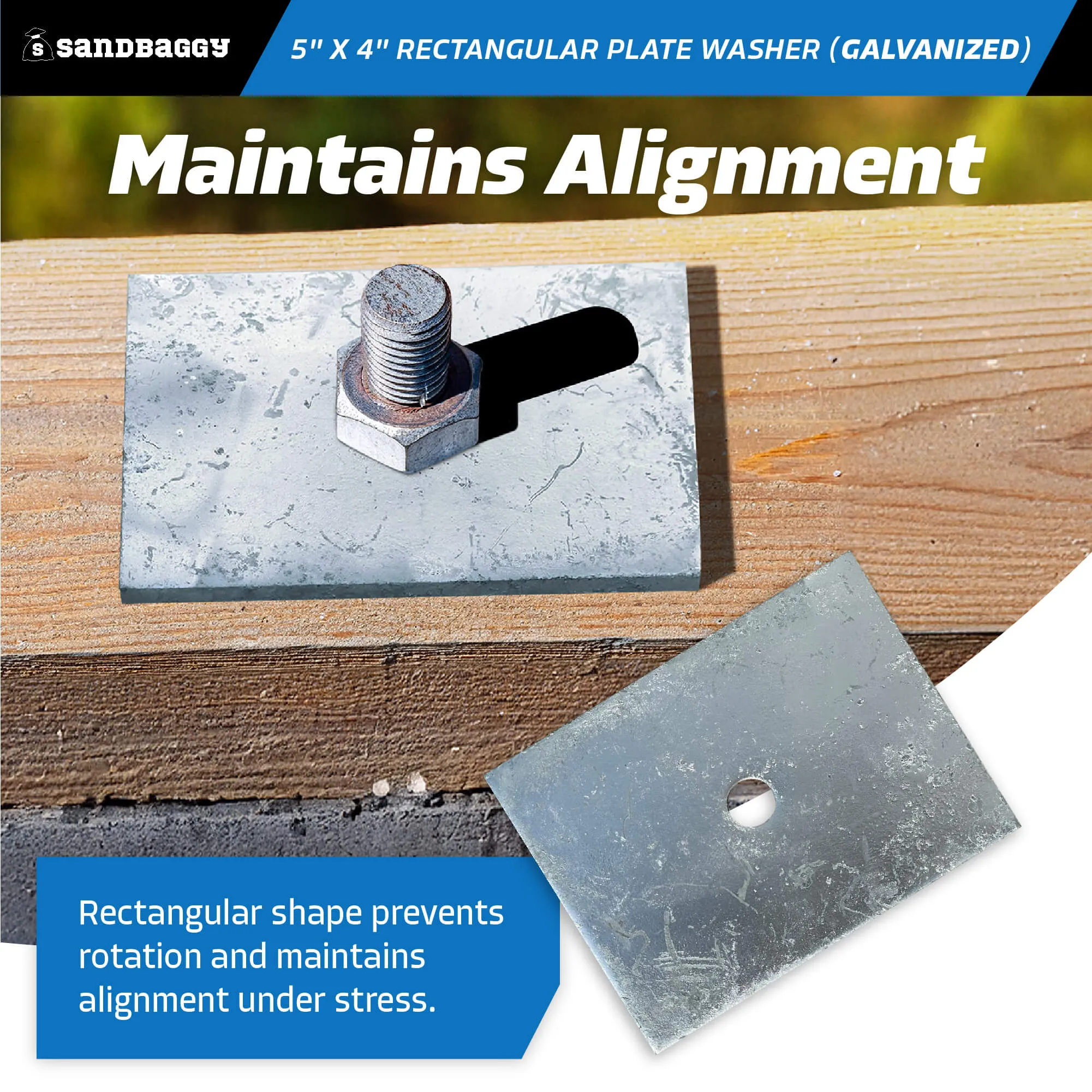 5" x 4" Rectangular Plate Washer (Galvanized) - 1/2" Anchor Bolt Diameter