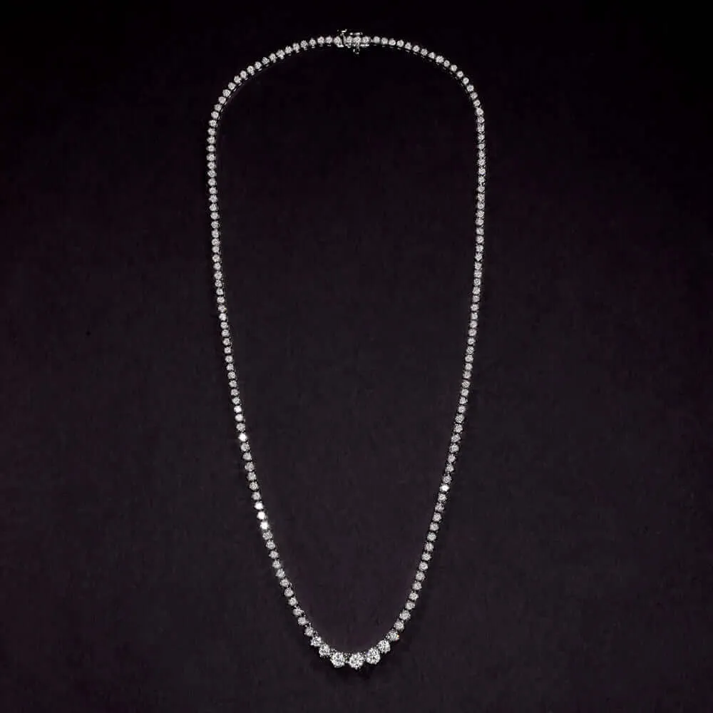 7 CARAT NATURAL DIAMOND RIVIERA NECKLACE WHITE GOLD IDEAL CUT TENNIS GRADUATED