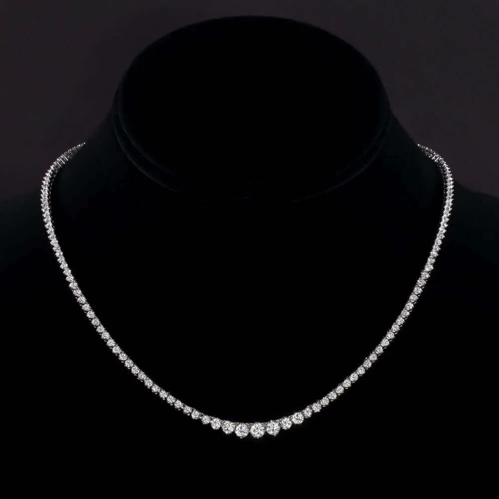 7 CARAT NATURAL DIAMOND RIVIERA NECKLACE WHITE GOLD IDEAL CUT TENNIS GRADUATED