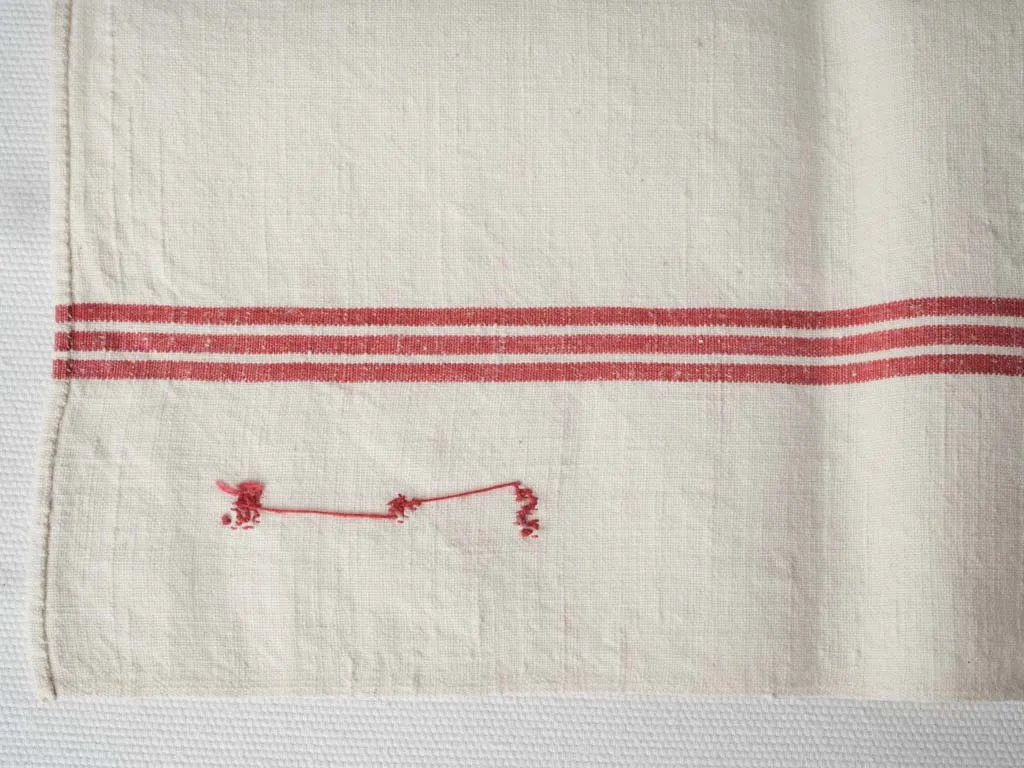9 French Linen tea towels - red stripe BS monogram