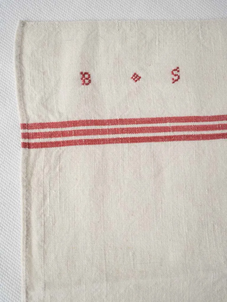 9 French Linen tea towels - red stripe BS monogram