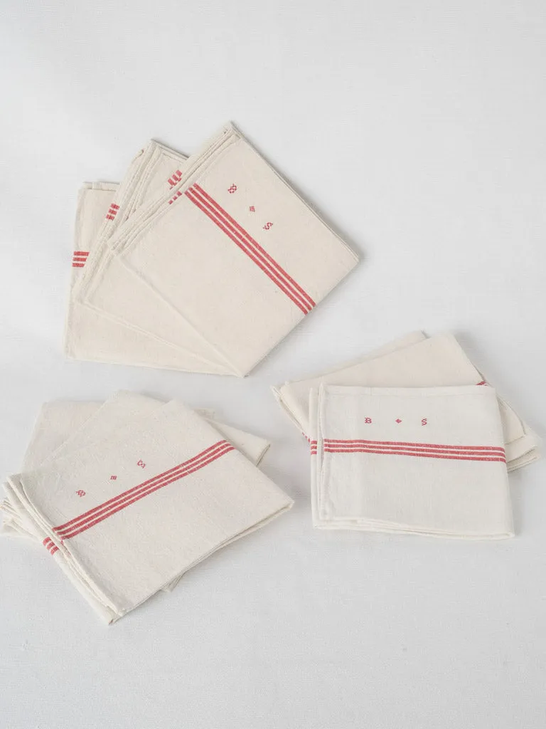 9 French Linen tea towels - red stripe BS monogram