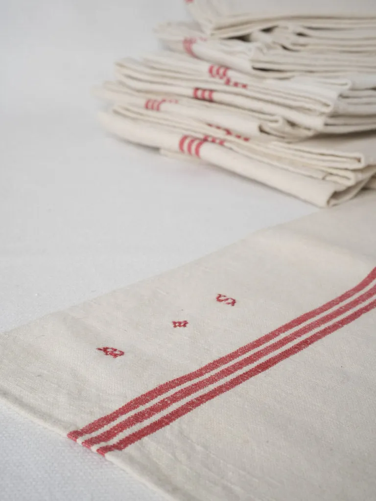 9 French Linen tea towels - red stripe BS monogram