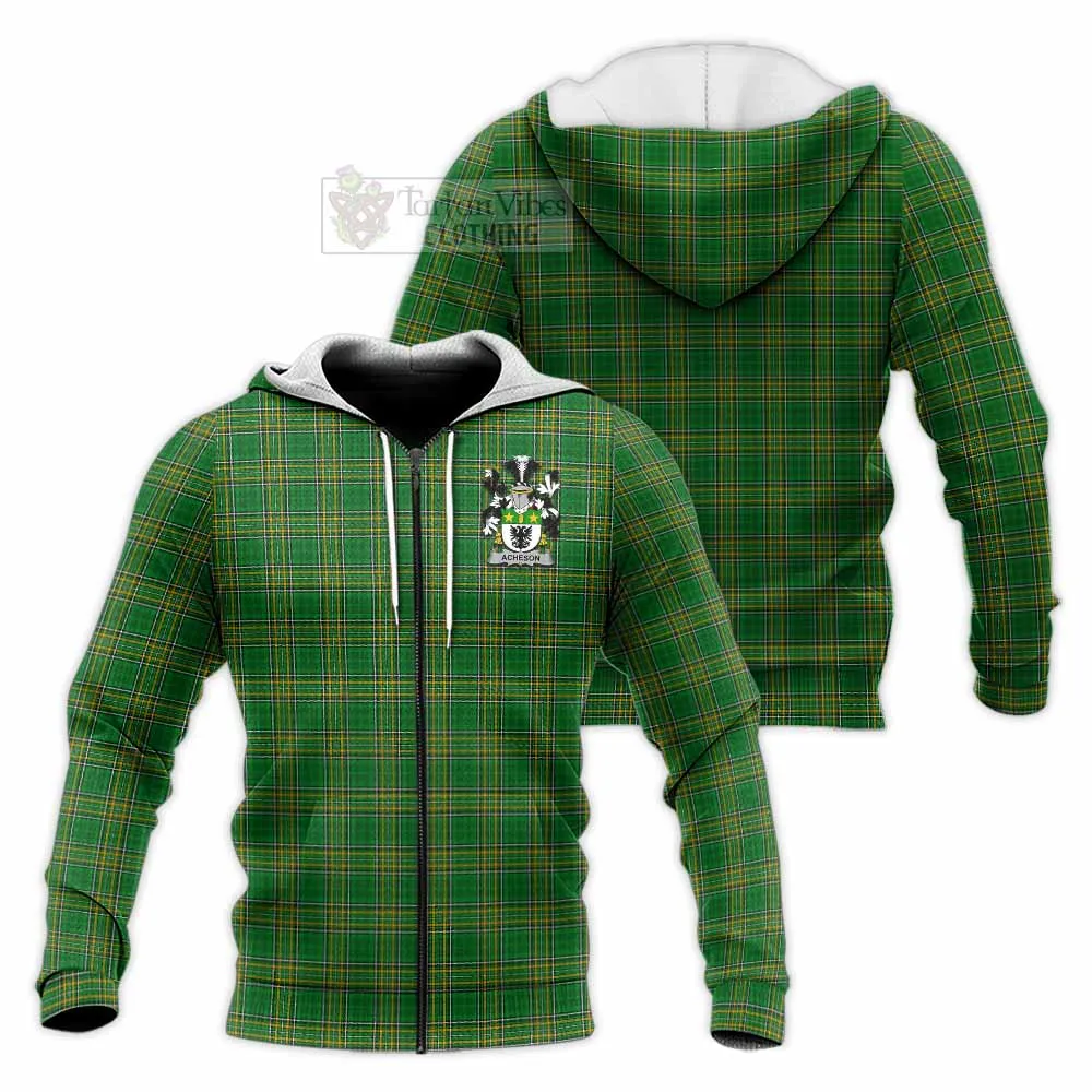Acheson Irish Clan Tartan Knitted Hoodie with Coat of Arms