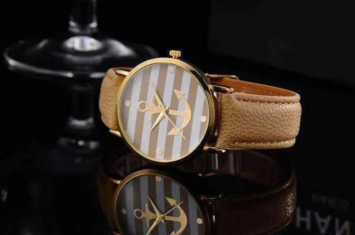 Ahoy! Anchor Watch in Caramel and White Stripes for Women