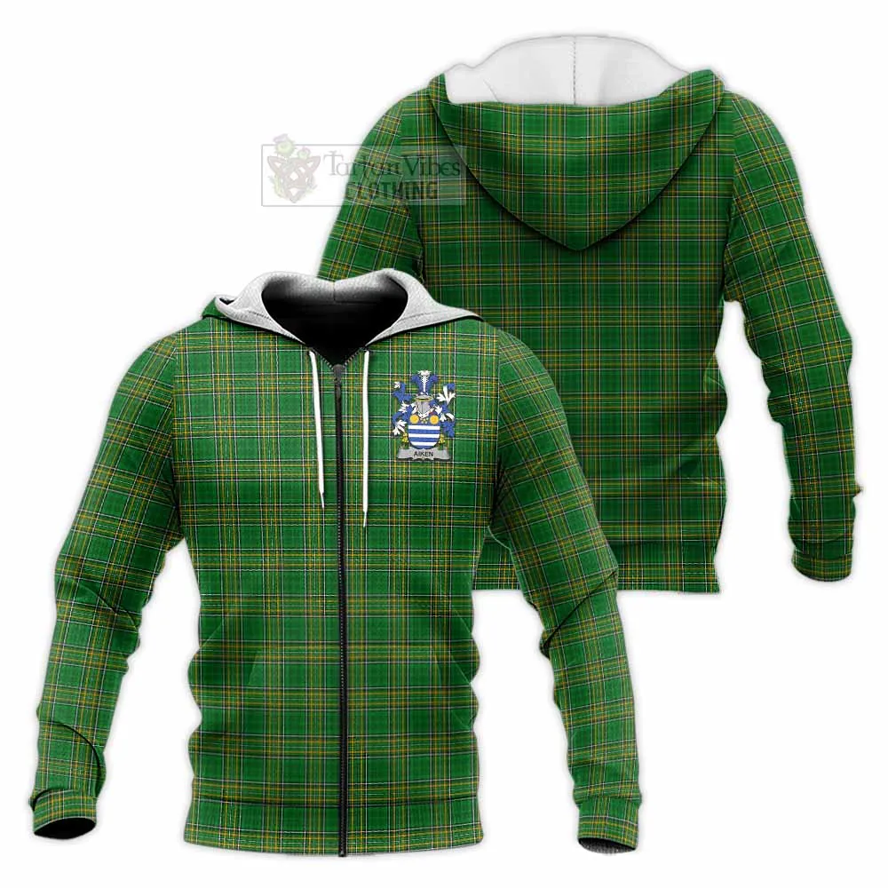 Aiken Irish Clan Tartan Knitted Hoodie with Coat of Arms