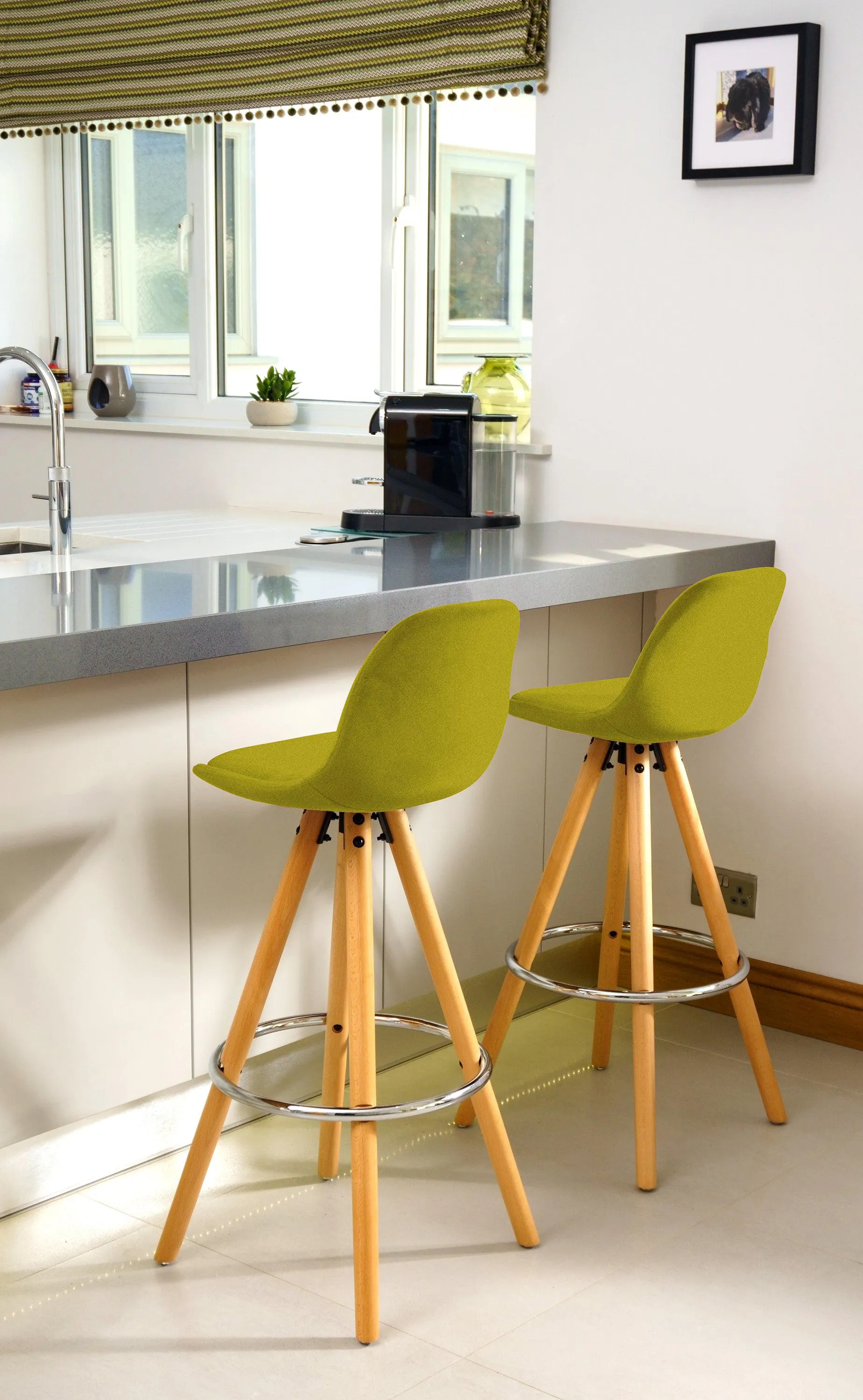 Barcelona Bar Stools Matte Velvet - Olive Green
