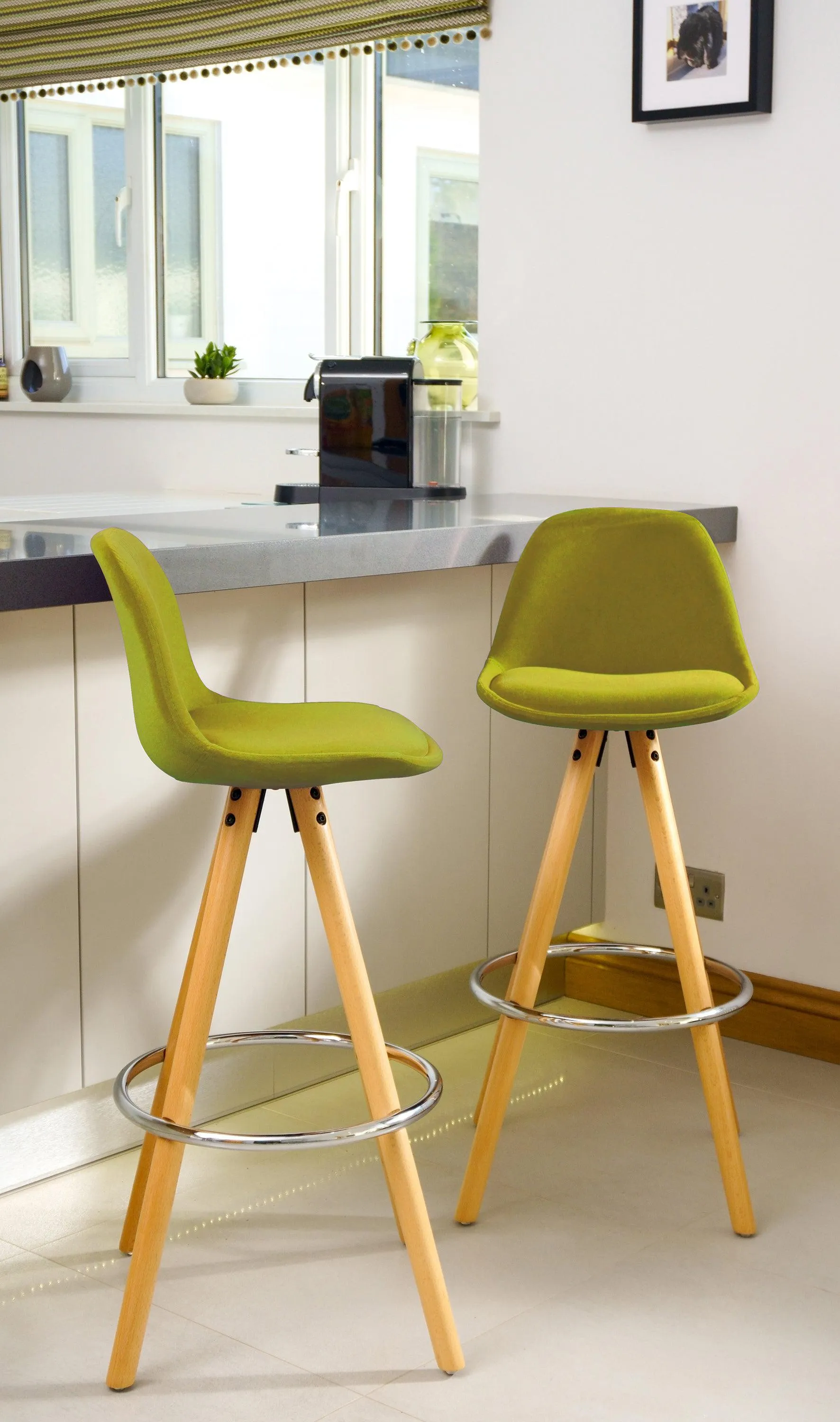Barcelona Bar Stools Matte Velvet - Olive Green