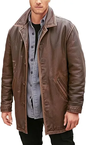 Black 3/4 Length Coats For Mens Casual Fashion Button Up Car Coat Style Genuine Lambskin Leather Long Jacket