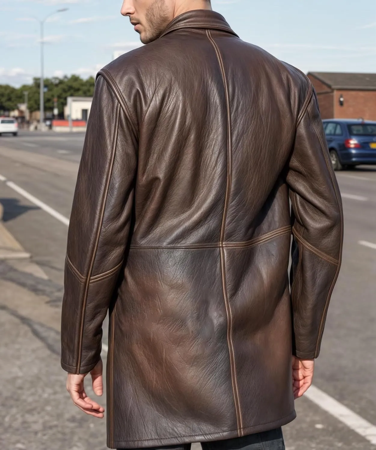 Black 3/4 Length Coats For Mens Casual Fashion Button Up Car Coat Style Genuine Lambskin Leather Long Jacket