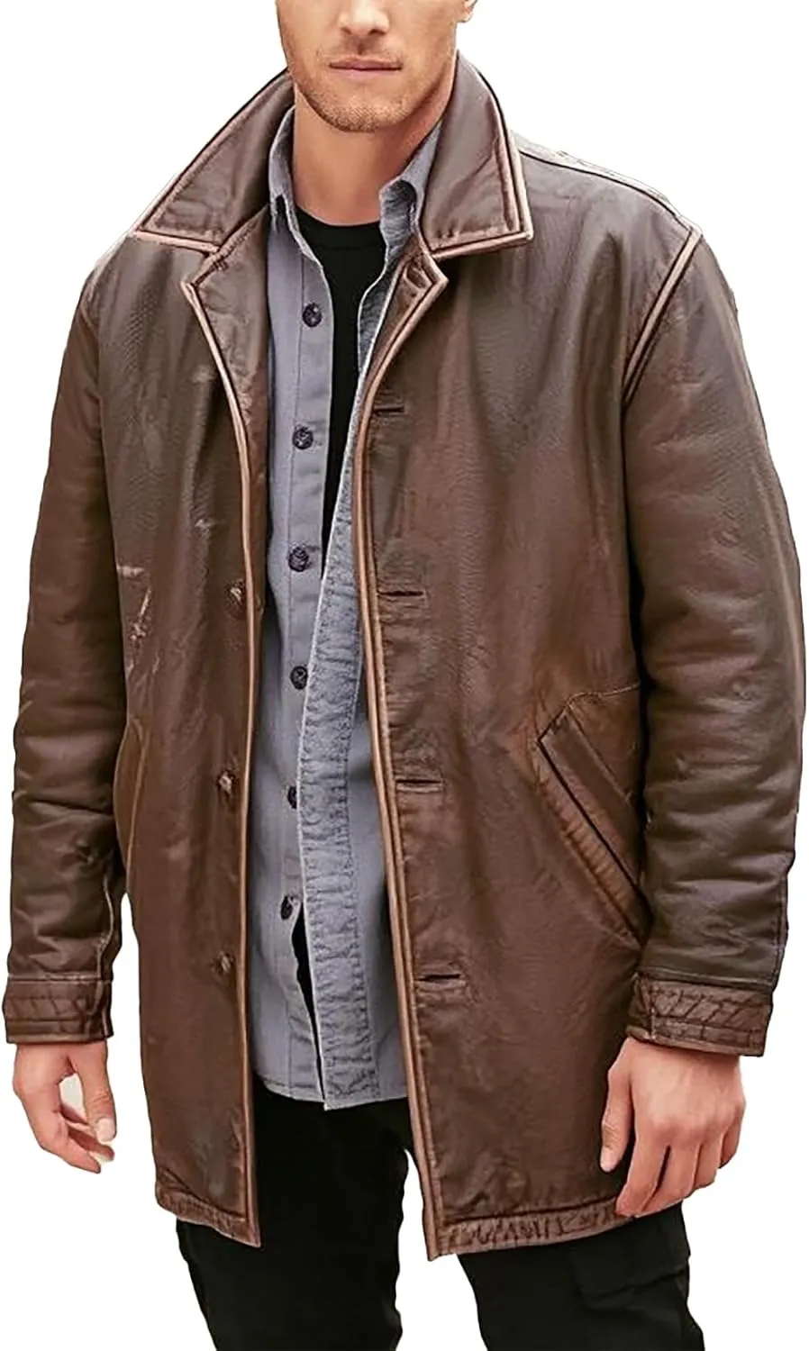 Black 3/4 Length Coats For Mens Casual Fashion Button Up Car Coat Style Genuine Lambskin Leather Long Jacket