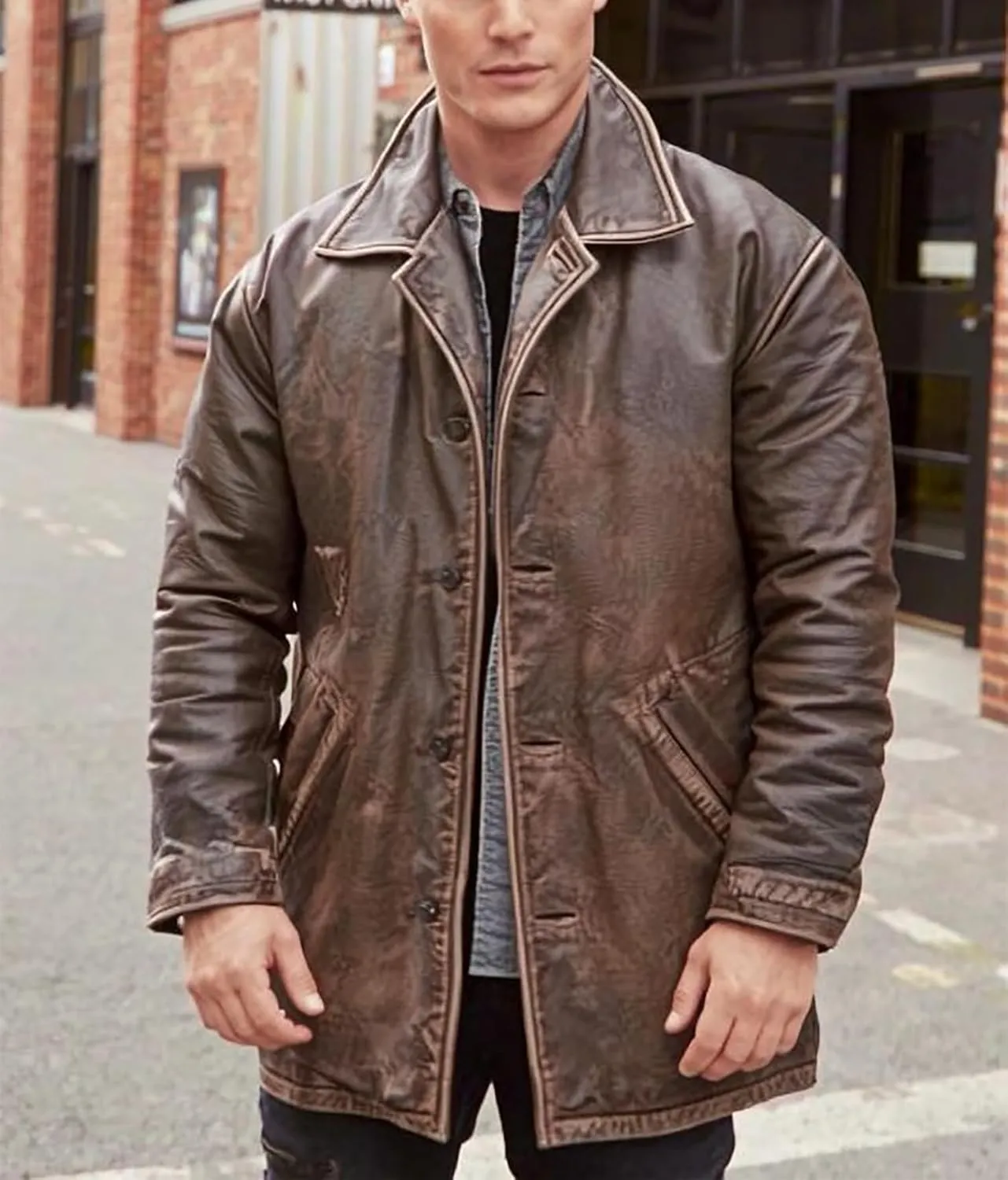 Black 3/4 Length Coats For Mens Casual Fashion Button Up Car Coat Style Genuine Lambskin Leather Long Jacket