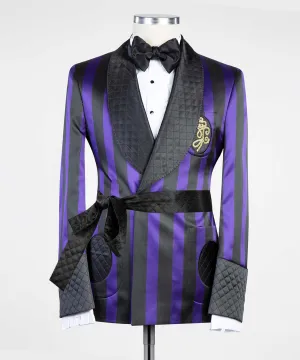 Black and Purple Striped Belted Tuxedo