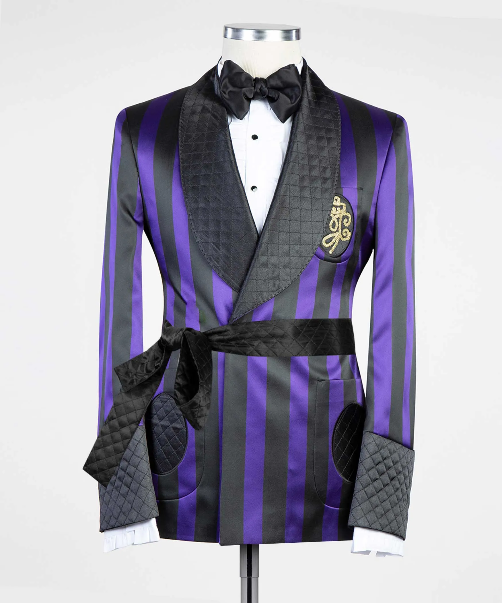 Black and Purple Striped Belted Tuxedo