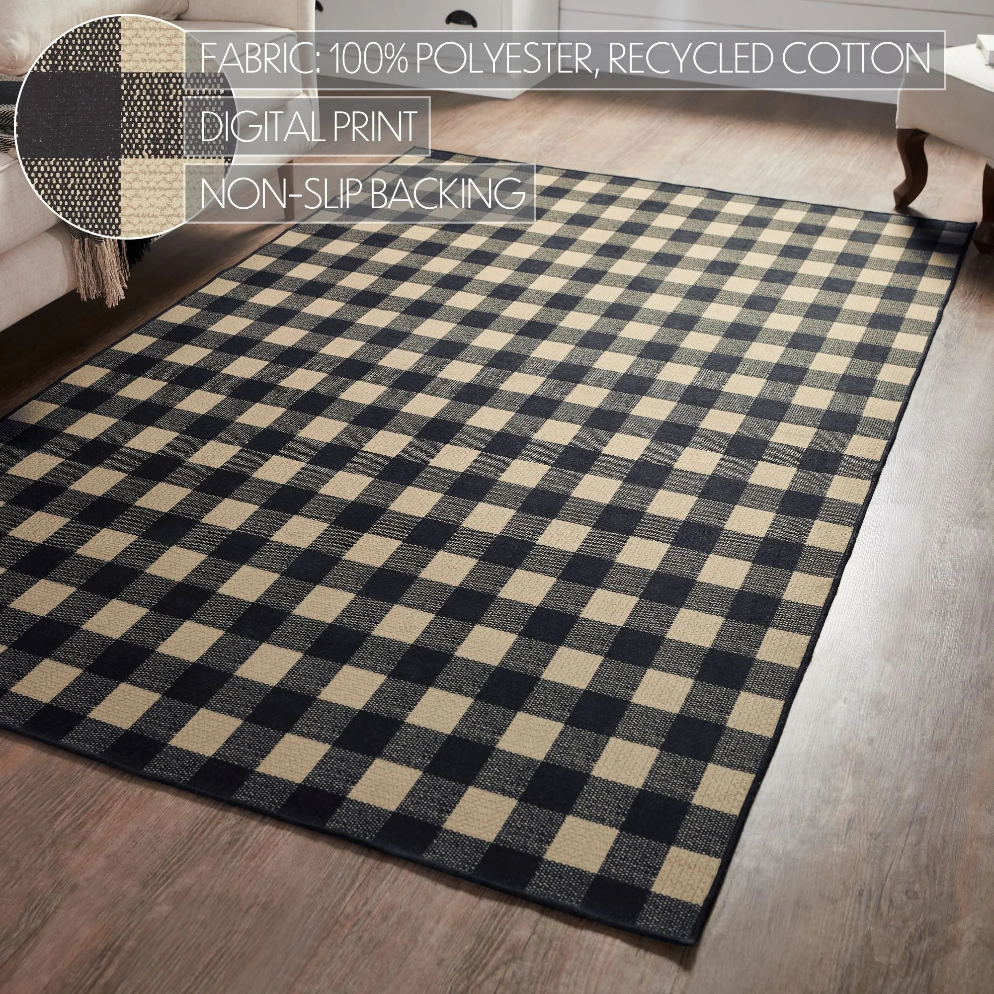 Black Check Polyester Rug Rect 60x96
