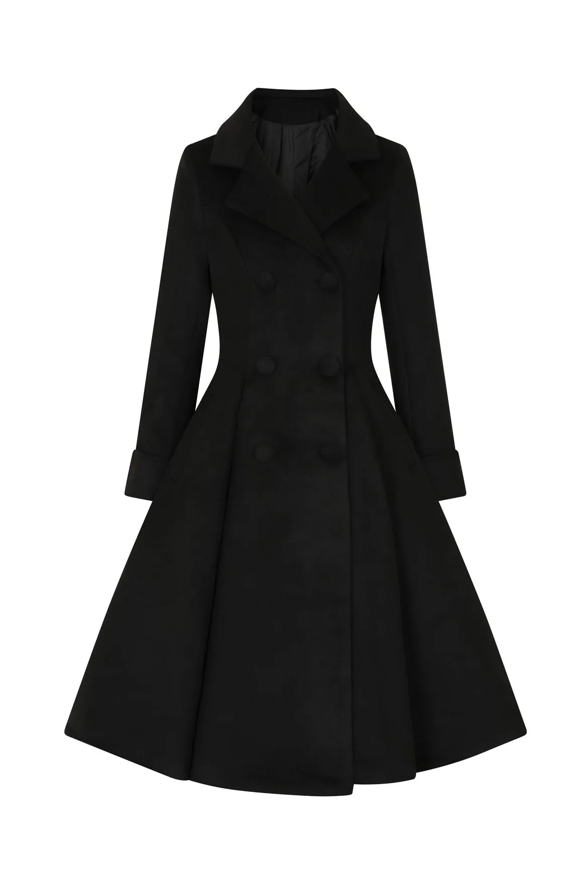 Black Vintage Inspired Classic Double Breasted Swing Coat