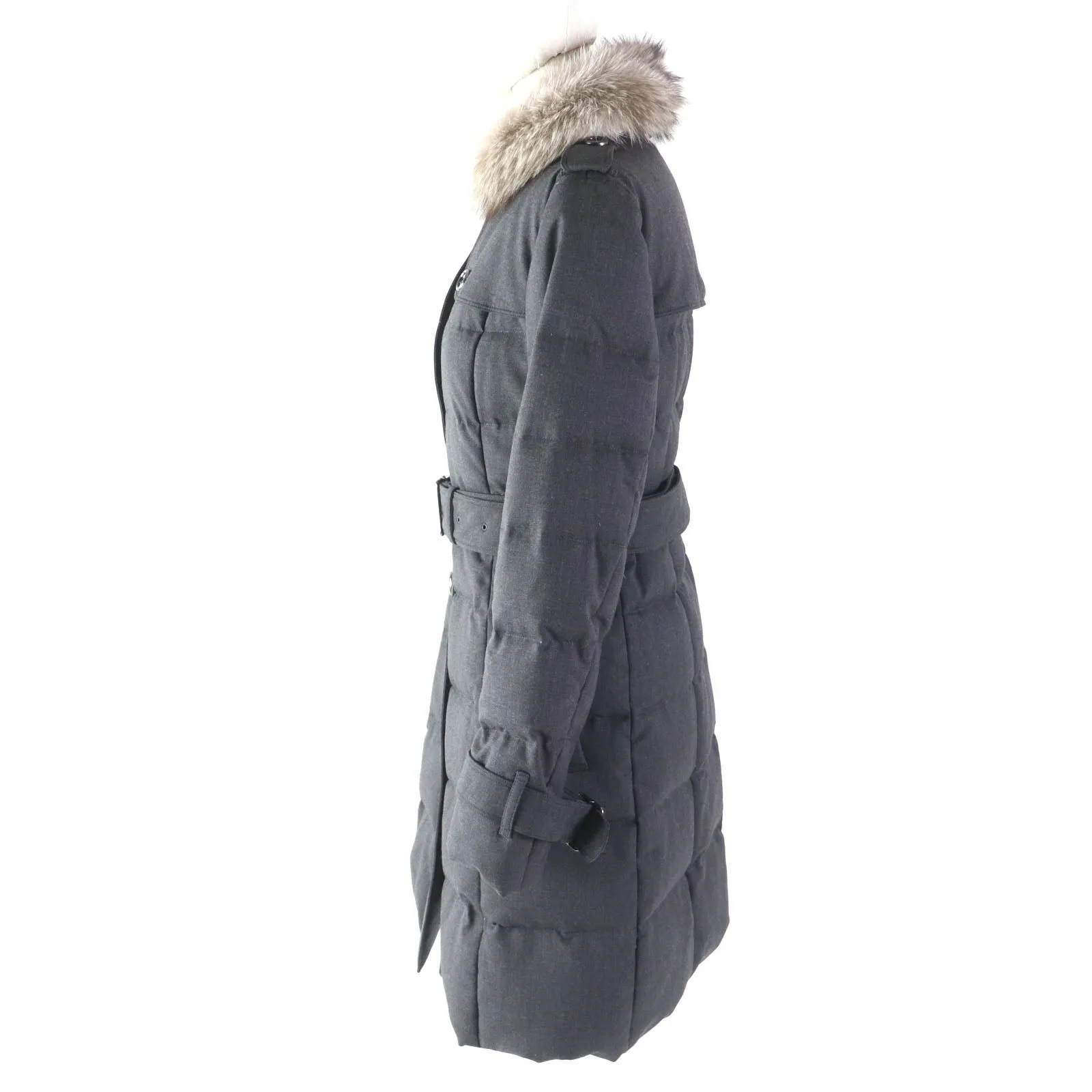 Burberry Wool Fox Fur Trench Coat Gray 40