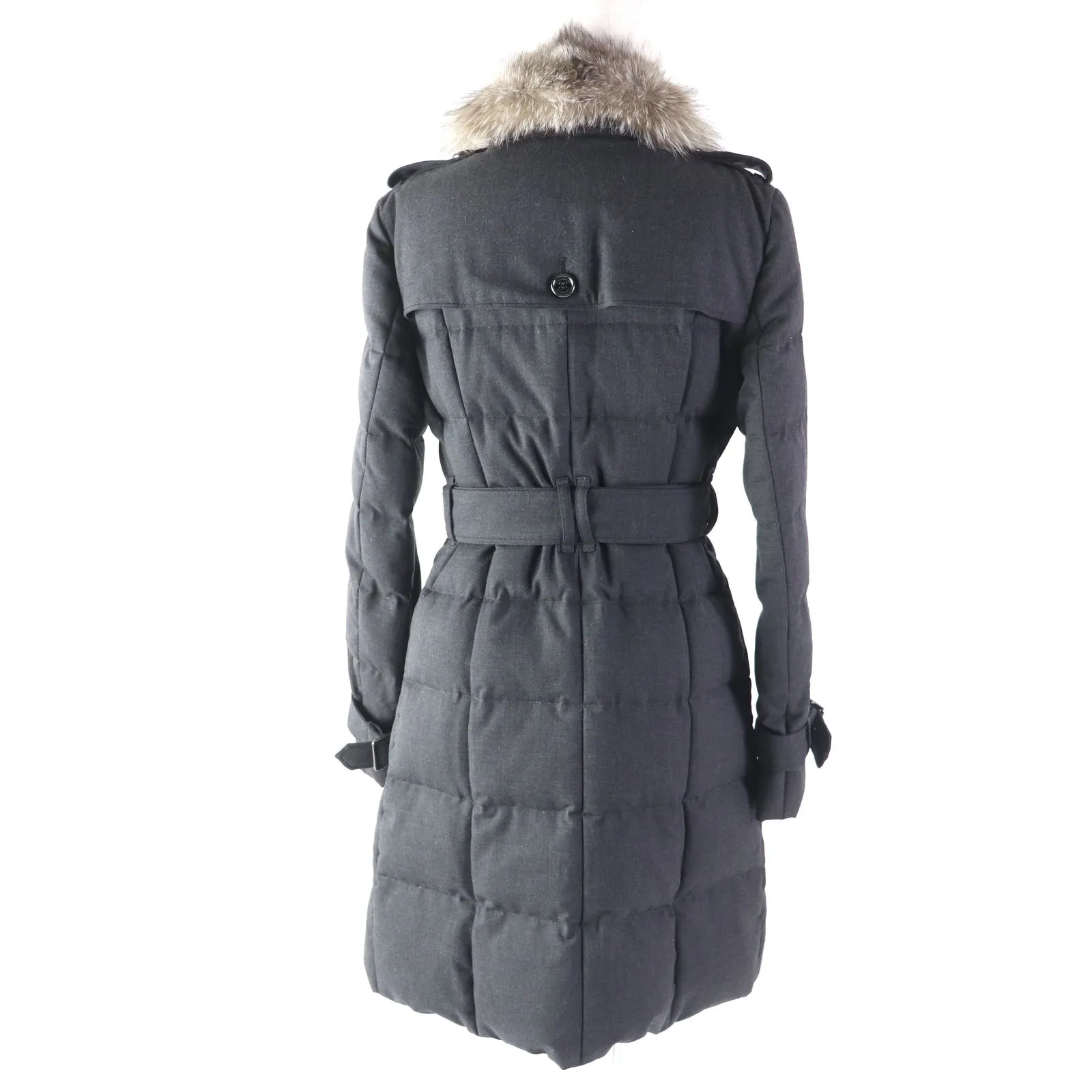 Burberry Wool Fox Fur Trench Coat Gray 40
