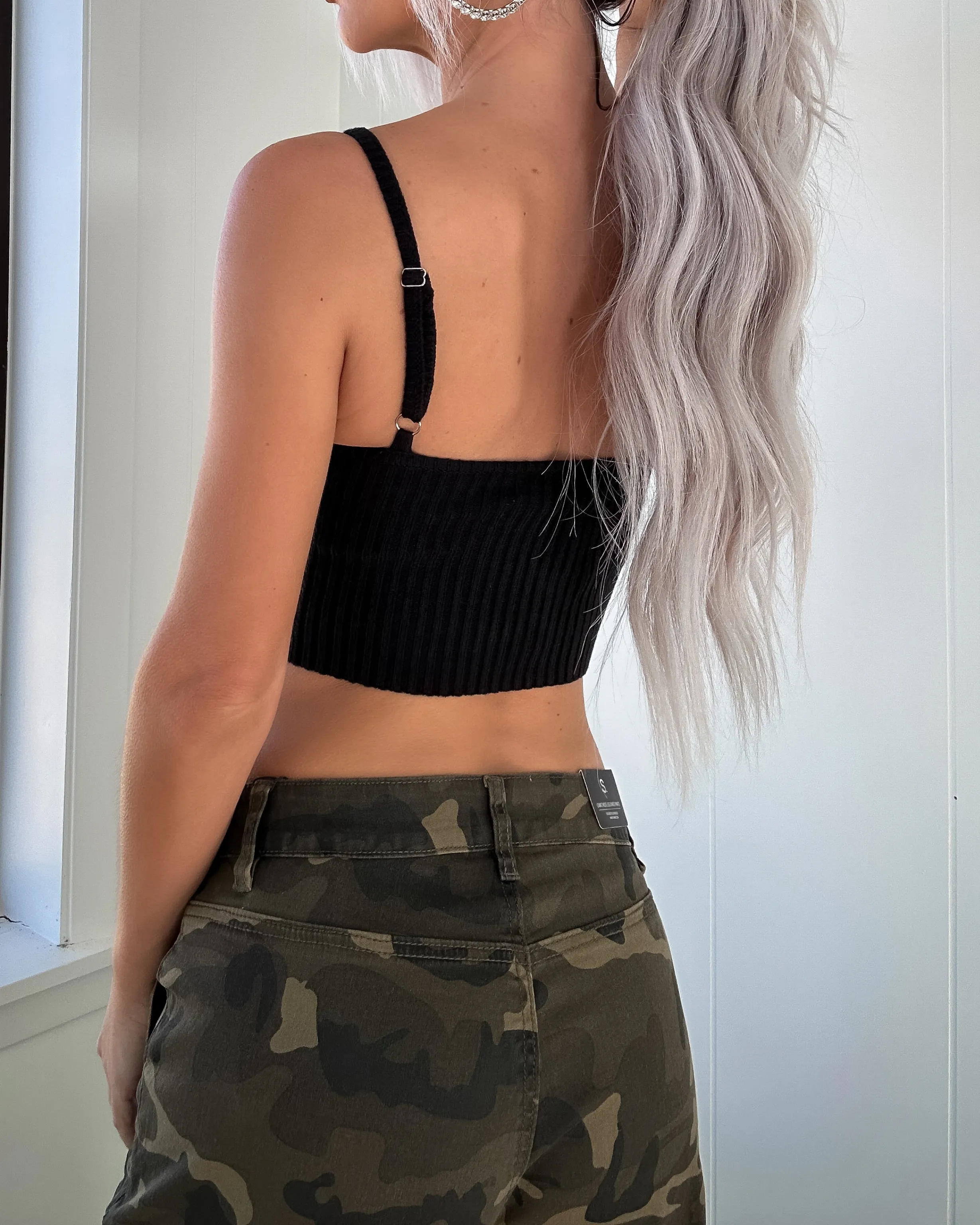 Call It Easy Knit Cropped Top - Black