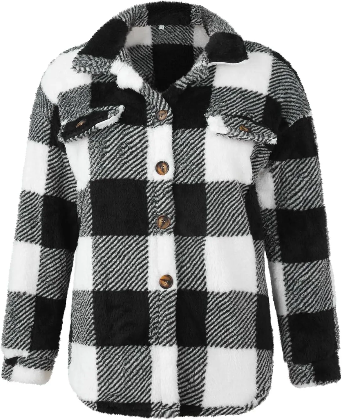 Cdiecer Women Flannel Jacket Fuzzy Plaid Jacket Button Down Teddy Coat Long Sleeve Sherpa Jackets Winter Warm Coats