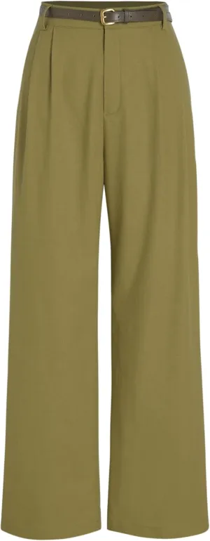CIDER Solid Linen Blend Belted Wide Leg Pants