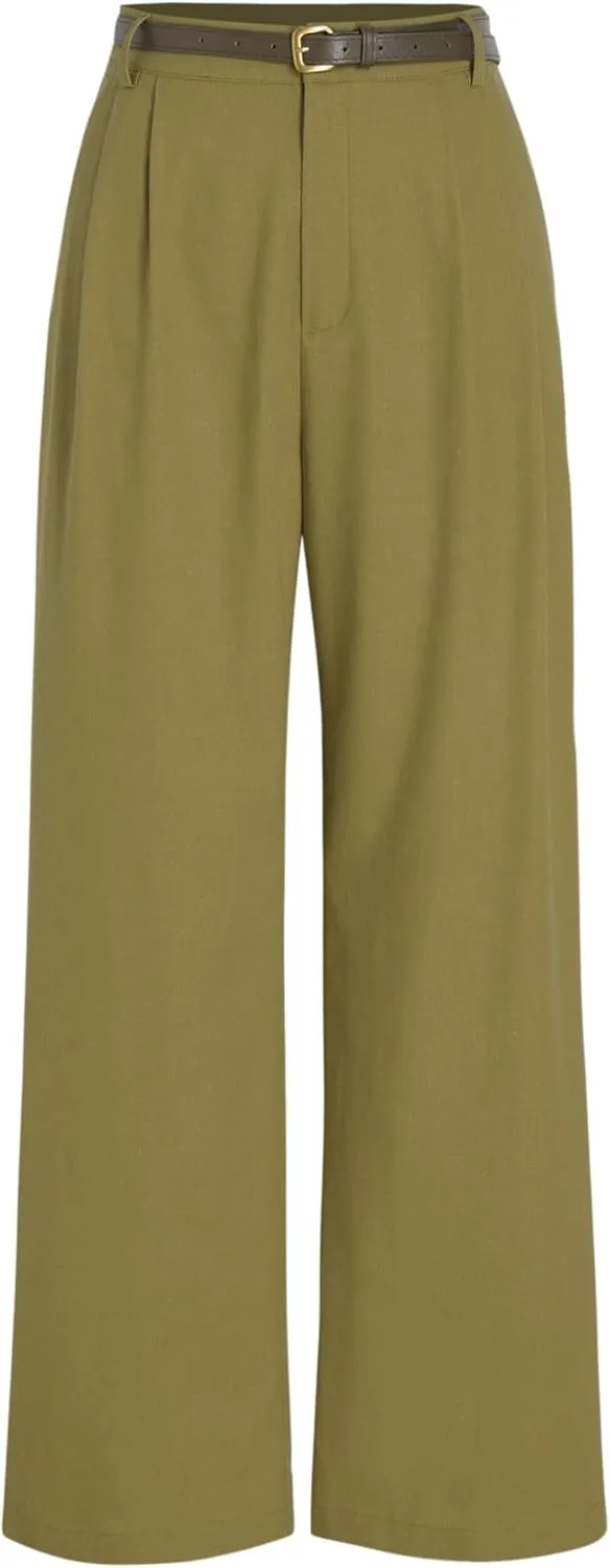 CIDER Solid Linen Blend Belted Wide Leg Pants