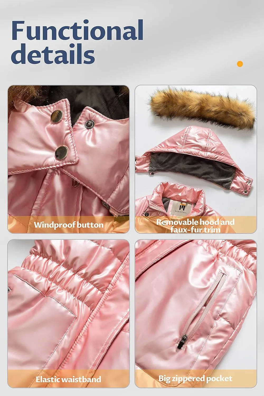 CREATMO US Girl's Long Length Winter Coat Parka Water Resistant Puffer Jacket With Fleece Lining