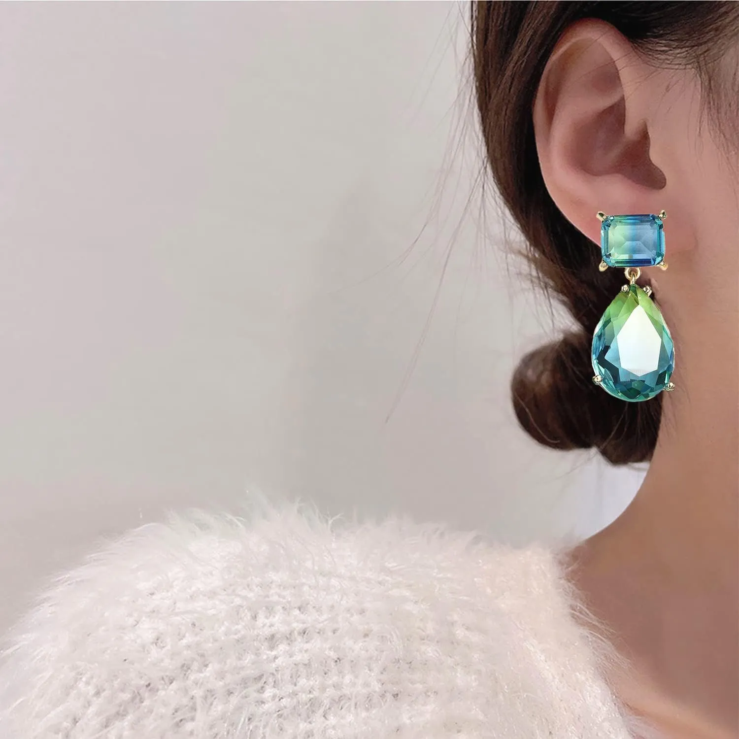 Crystal Earrings CXUEMH Teardrop Earrings for Women Blue and Green Dangle Earrings Elegant Earrings for Prom Emerald Green Earrings Formal Jewelry Crystal Drop Earrings