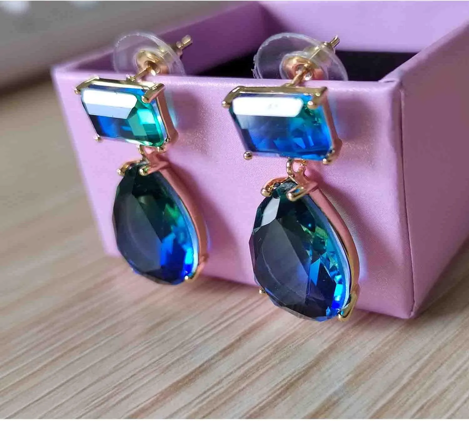 Crystal Earrings CXUEMH Teardrop Earrings for Women Blue and Green Dangle Earrings Elegant Earrings for Prom Emerald Green Earrings Formal Jewelry Crystal Drop Earrings