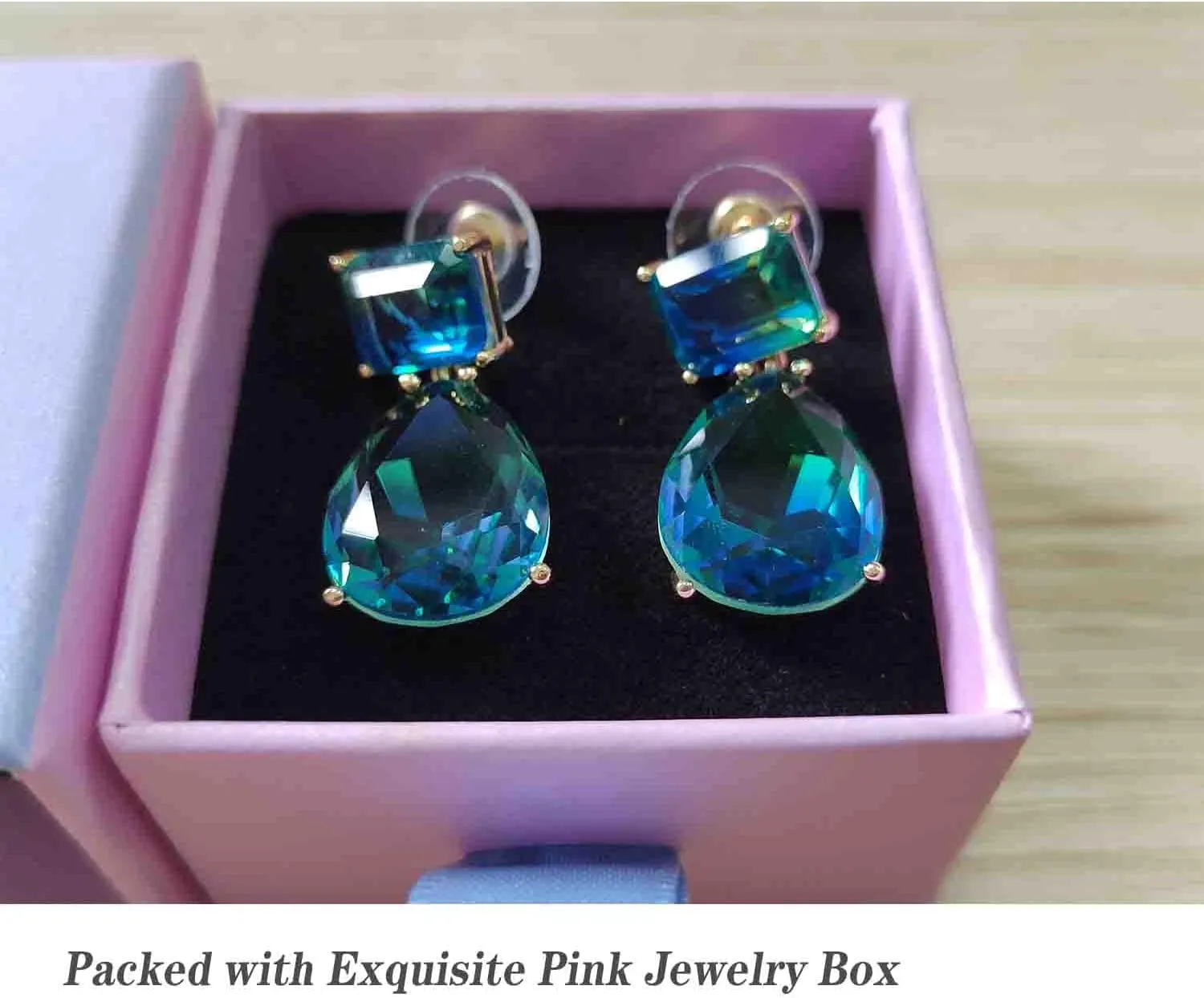 Crystal Earrings CXUEMH Teardrop Earrings for Women Blue and Green Dangle Earrings Elegant Earrings for Prom Emerald Green Earrings Formal Jewelry Crystal Drop Earrings