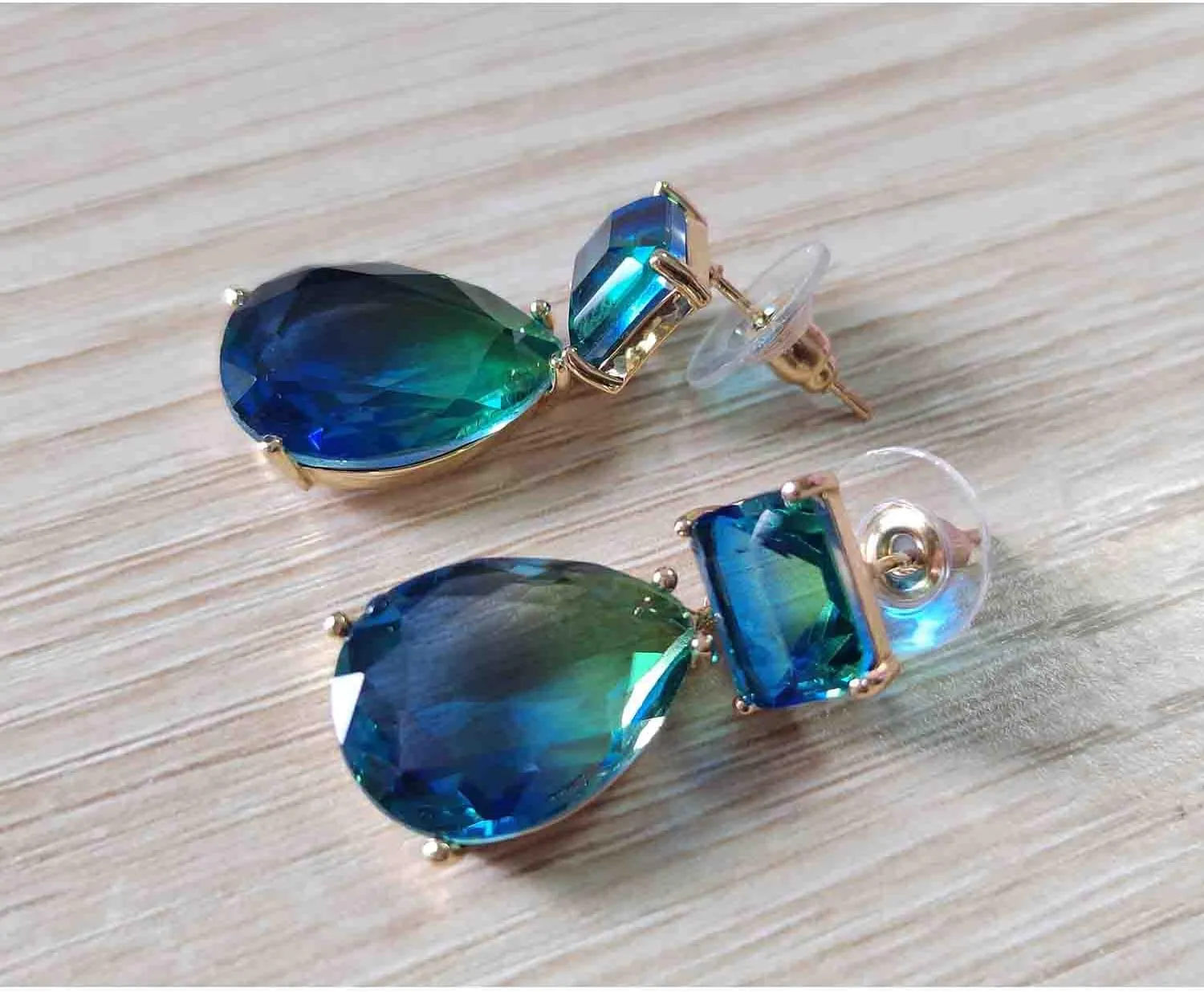 Crystal Earrings CXUEMH Teardrop Earrings for Women Blue and Green Dangle Earrings Elegant Earrings for Prom Emerald Green Earrings Formal Jewelry Crystal Drop Earrings