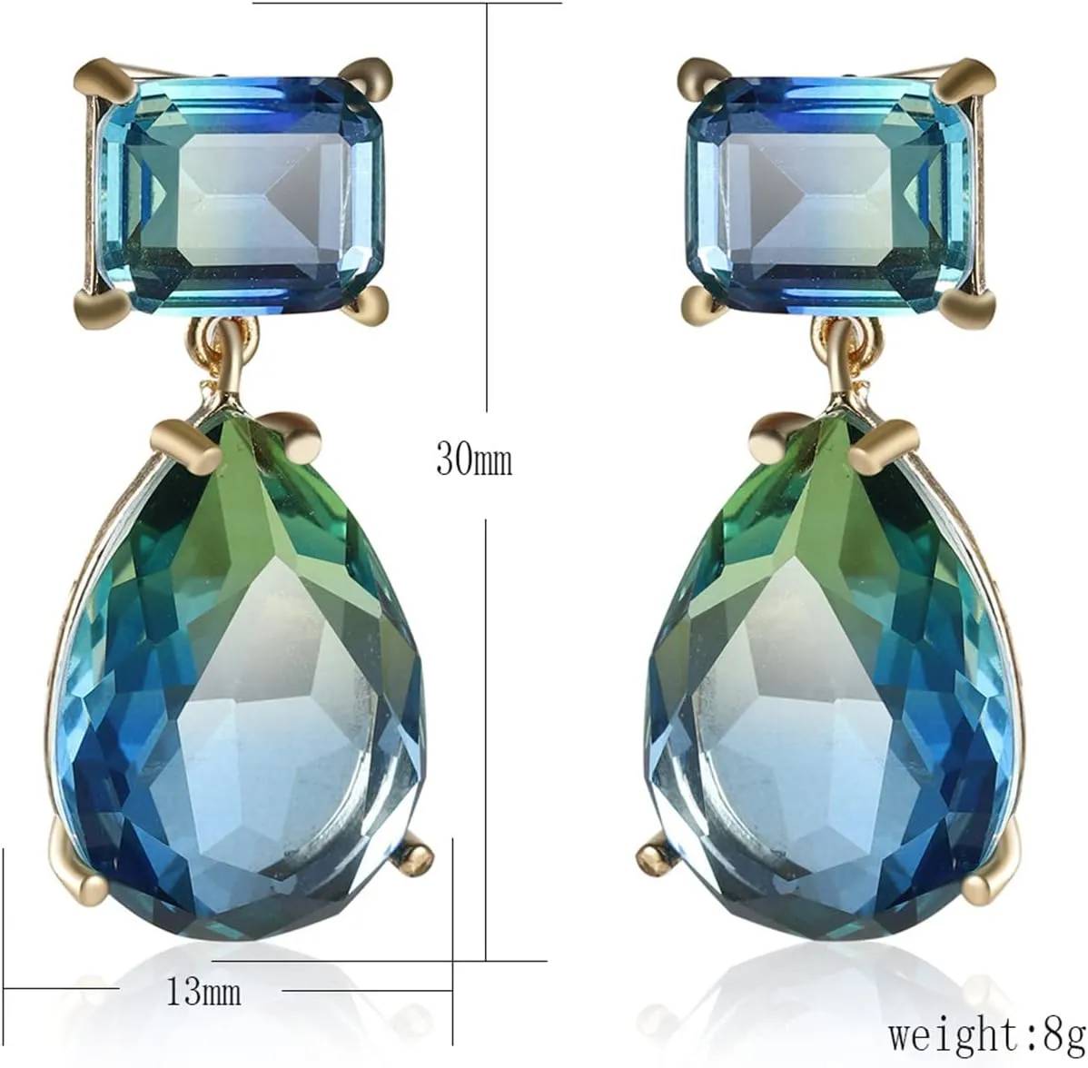 Crystal Earrings CXUEMH Teardrop Earrings for Women Blue and Green Dangle Earrings Elegant Earrings for Prom Emerald Green Earrings Formal Jewelry Crystal Drop Earrings