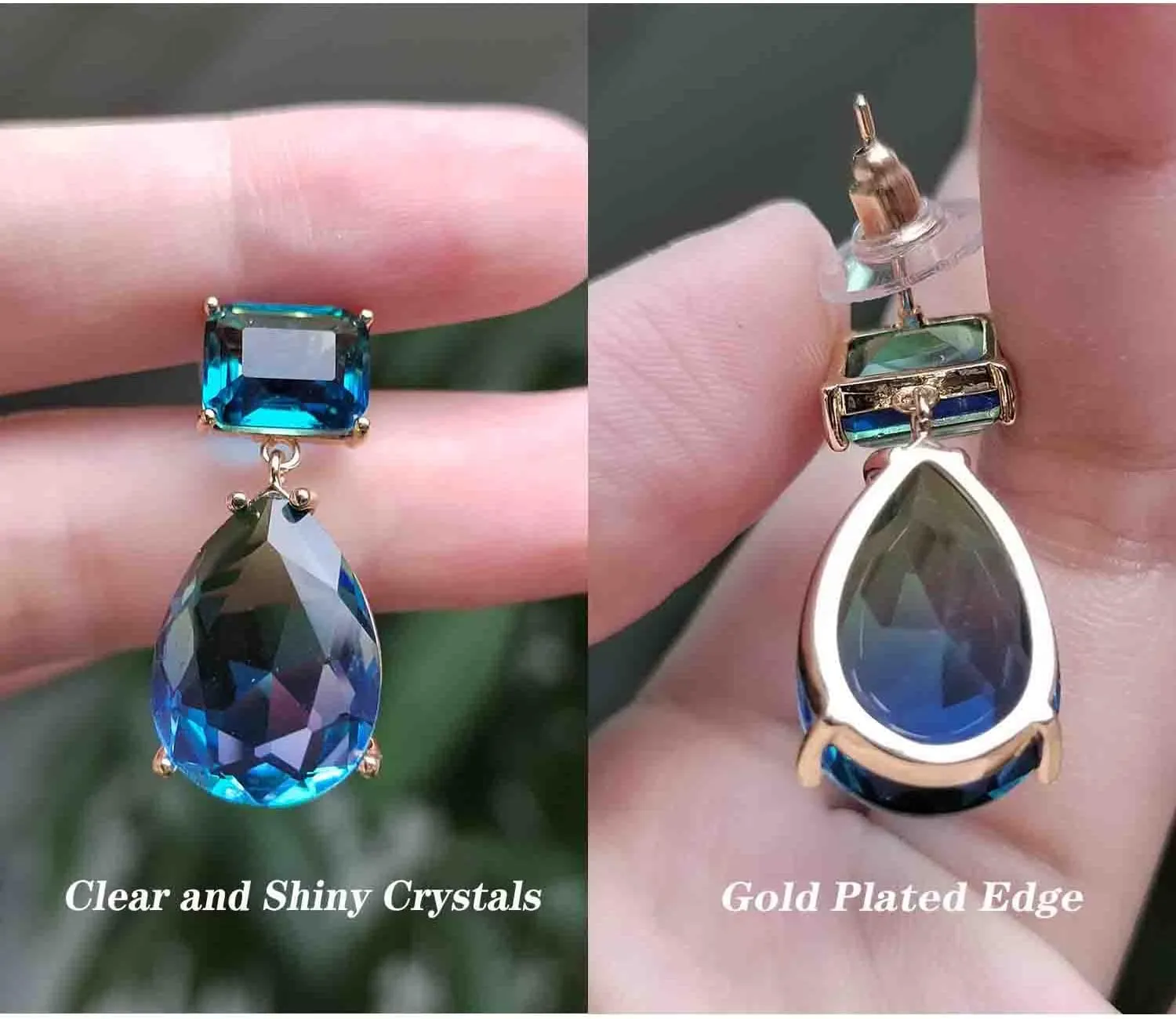 Crystal Earrings CXUEMH Teardrop Earrings for Women Blue and Green Dangle Earrings Elegant Earrings for Prom Emerald Green Earrings Formal Jewelry Crystal Drop Earrings