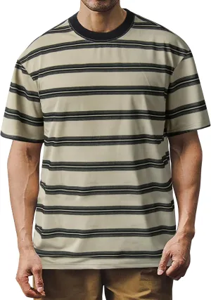 Derminpro Men's Stripe Polo Shirts Short Sleeve Loose Fit Collared T-Shirts