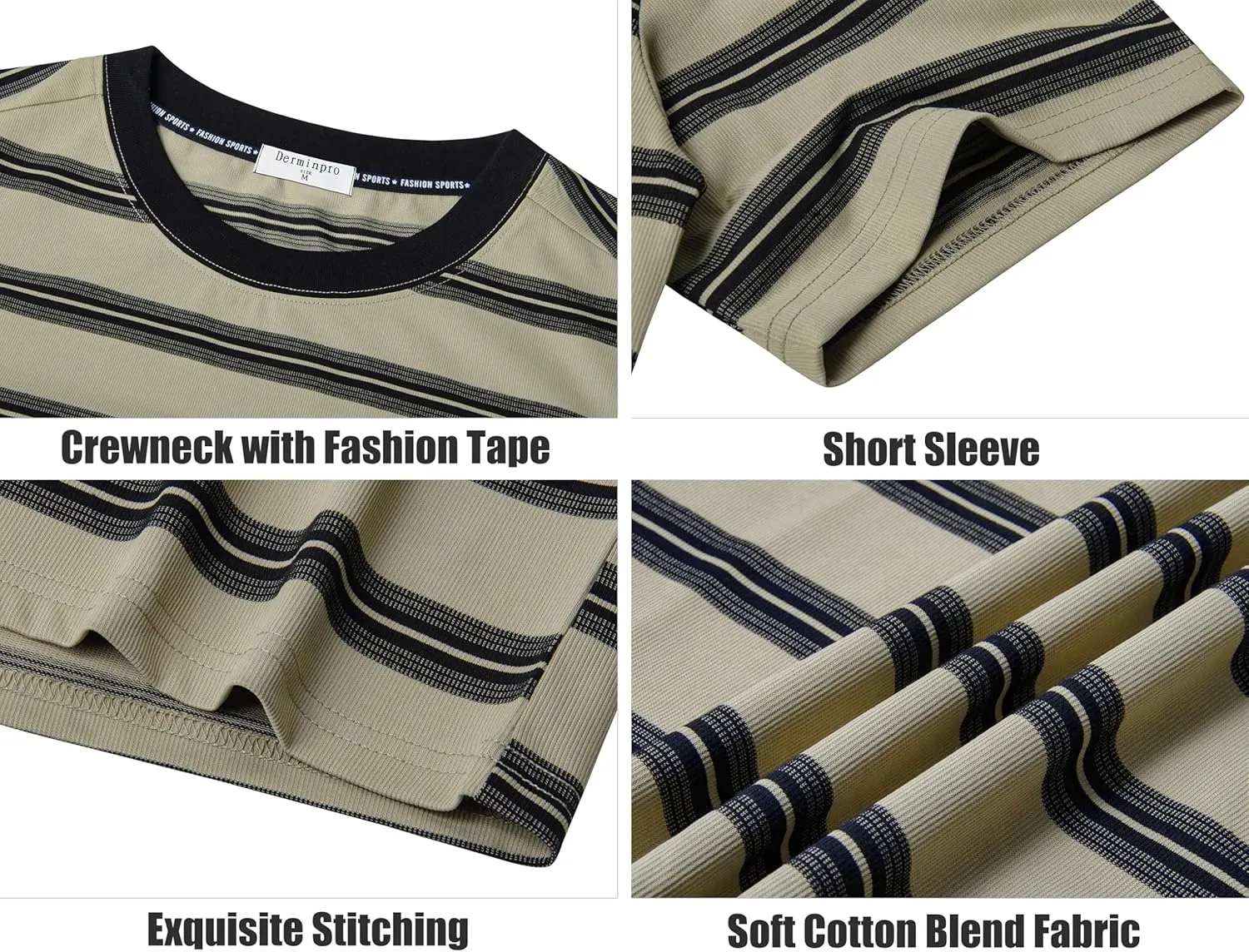 Derminpro Men's Stripe Polo Shirts Short Sleeve Loose Fit Collared T-Shirts