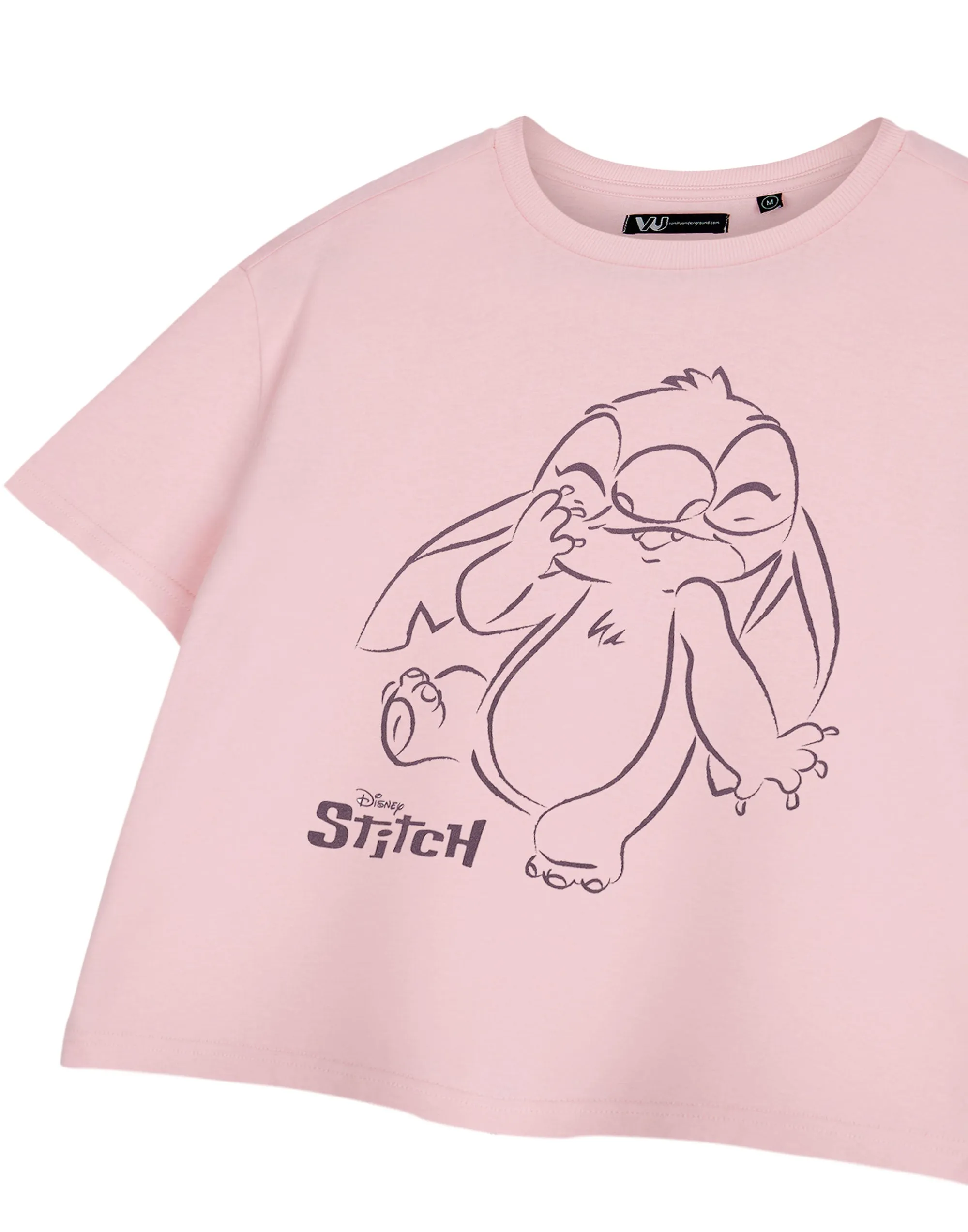 Disney Linear Womens Pink Cropped Short Sleeved T-Shirt