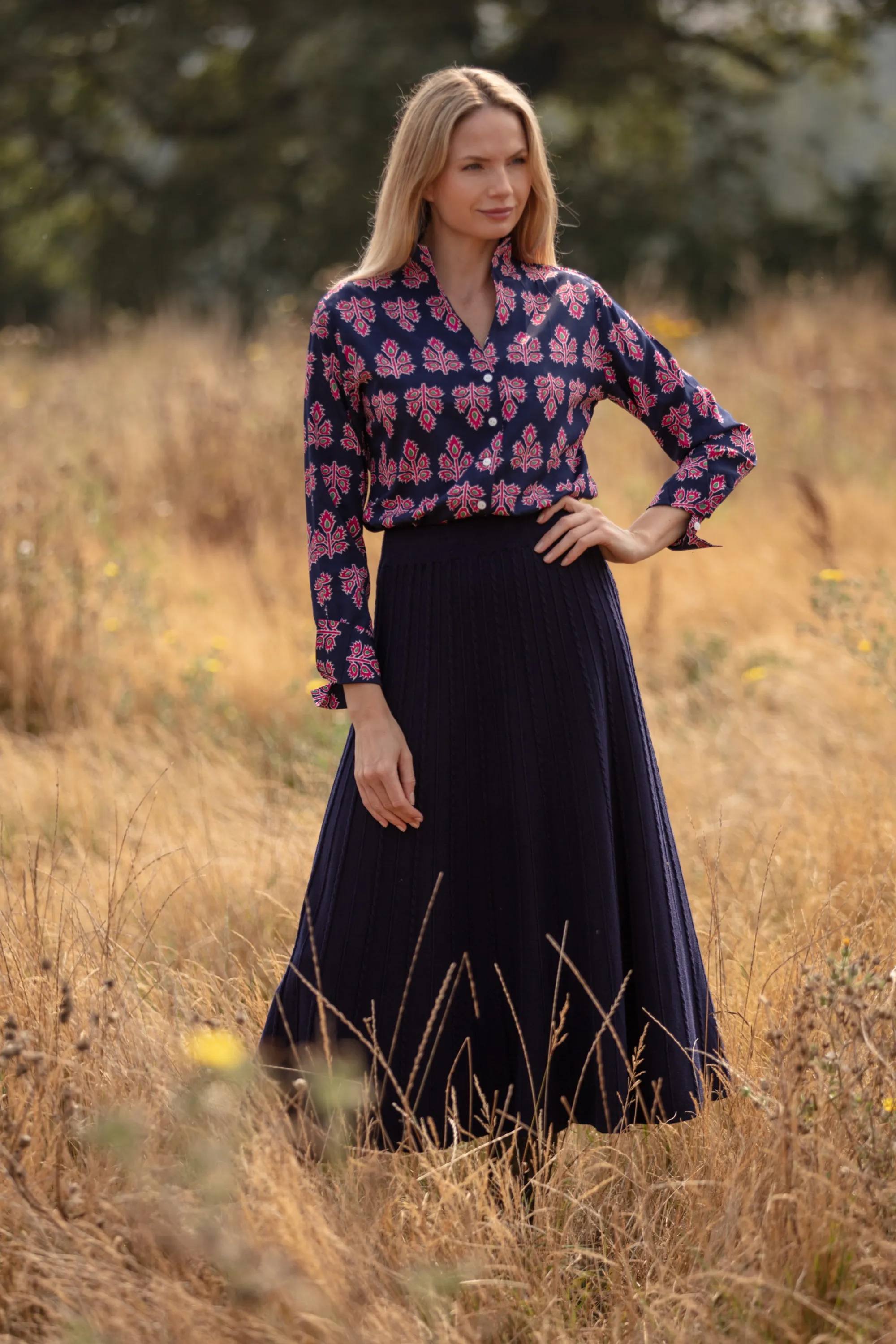 Ella Shirt In Navy & Pink Thistle