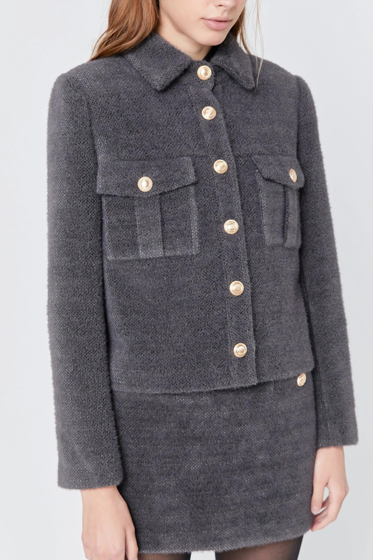 Endless Rose - Tweed Soft Brushed Buttoned Jacket
