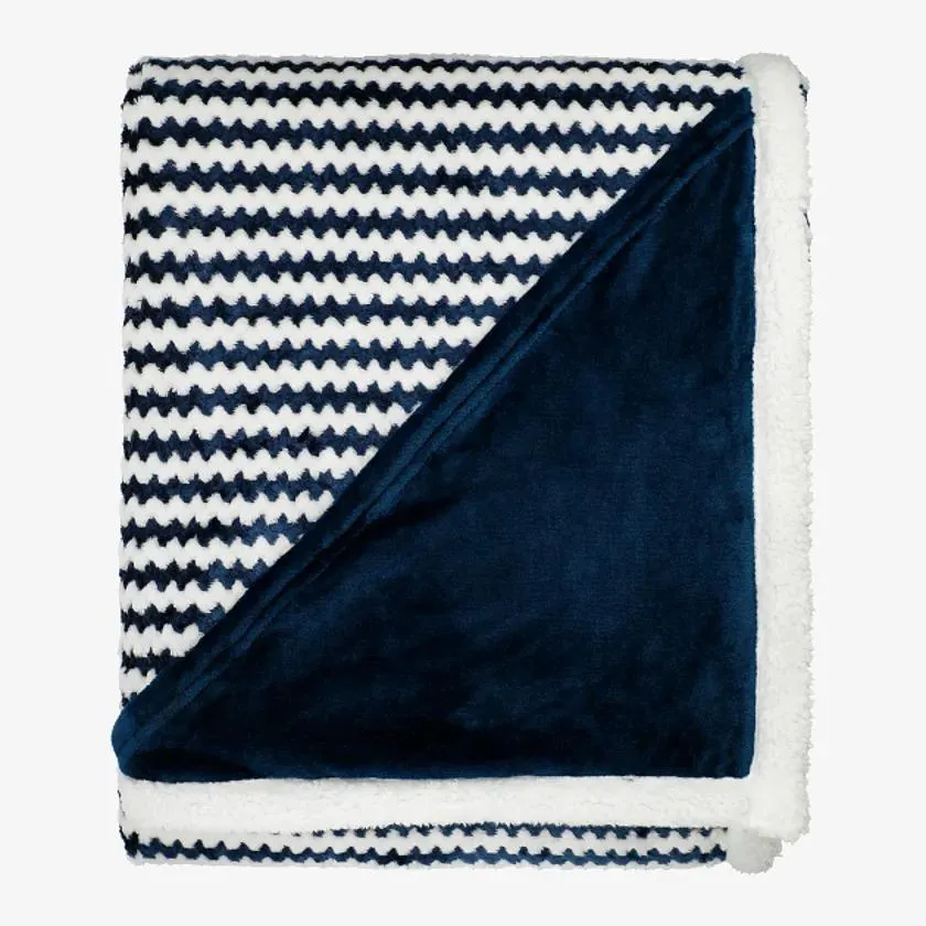 Field & Co Chevron Striped Sherpa Blanket, Navy