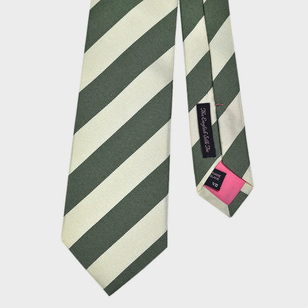 Forest Green Natte and White Reppe Stripe Silk Tie