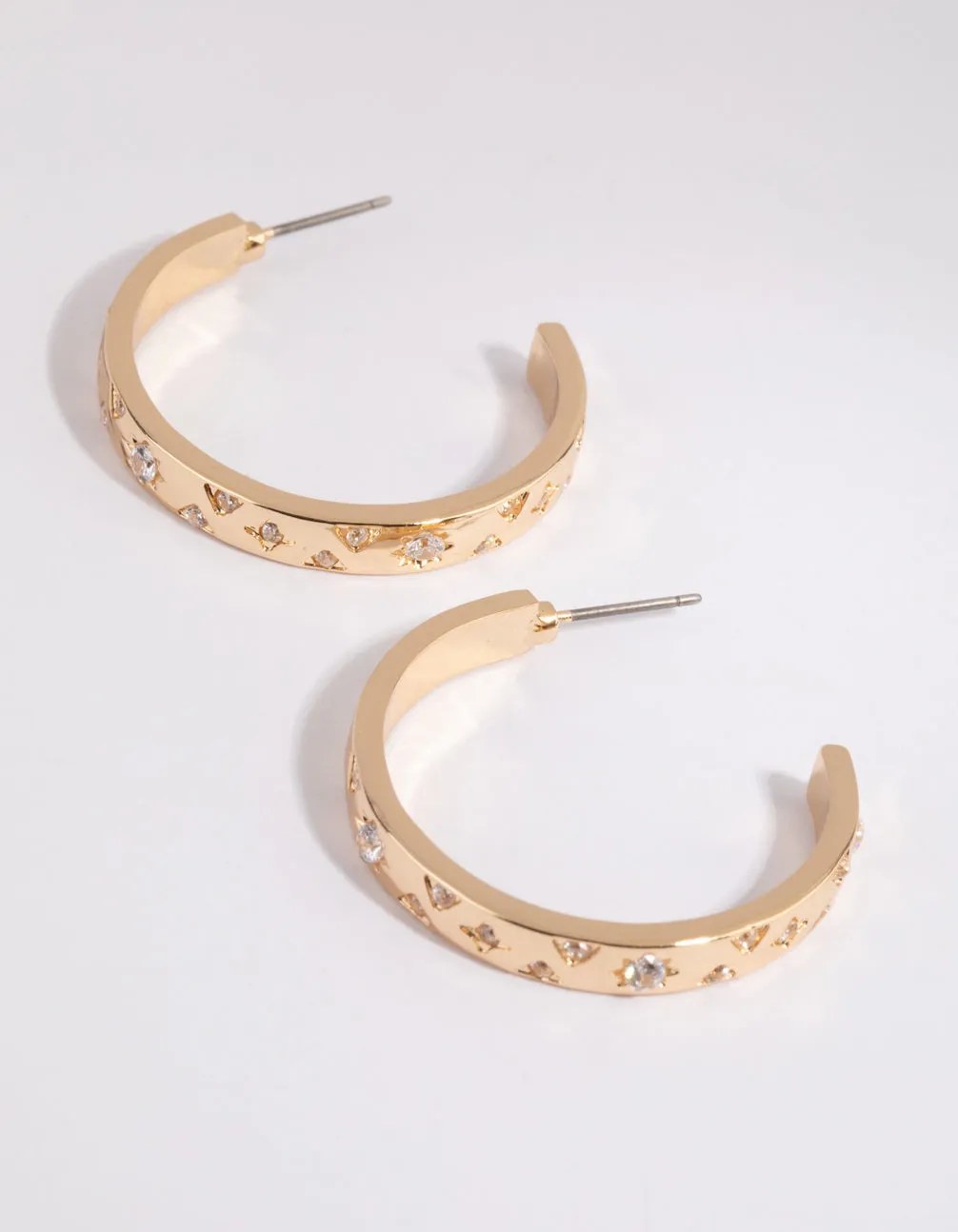 Gold Diamante Embellished Hoop Earrings