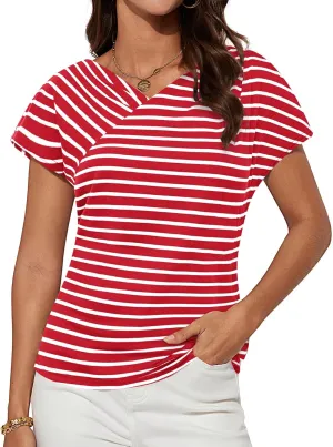 GRACE KARIN Womens Summer Tops Short Sleeve V Neck Striped T Shirt Casual Comfy Dressy Blouses