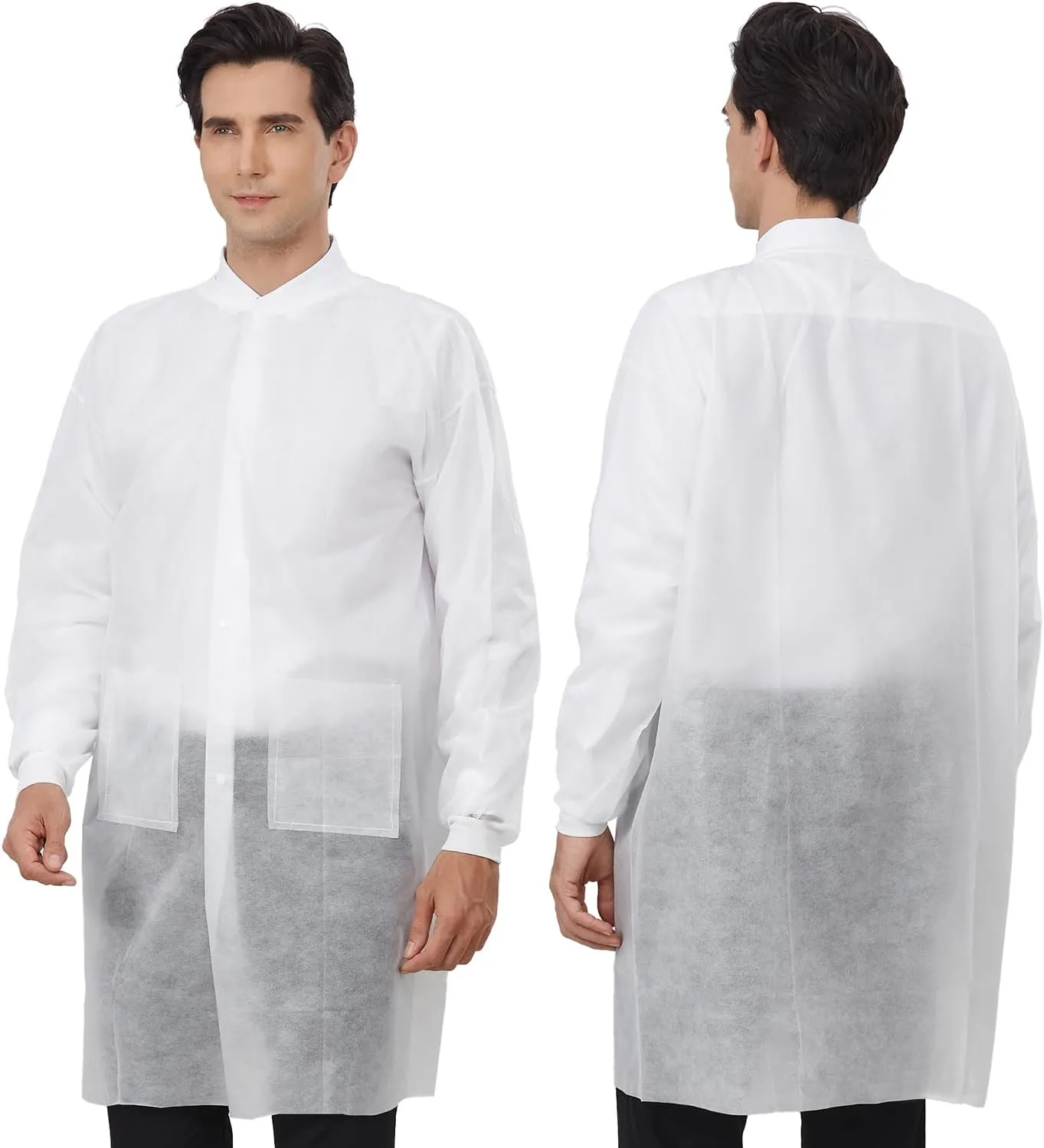 Greenour Disposable Lab Coats for Adults Pack of 10 White Coat 2 Pockets with Knitted Cuffs and Collar (Small-2XL)