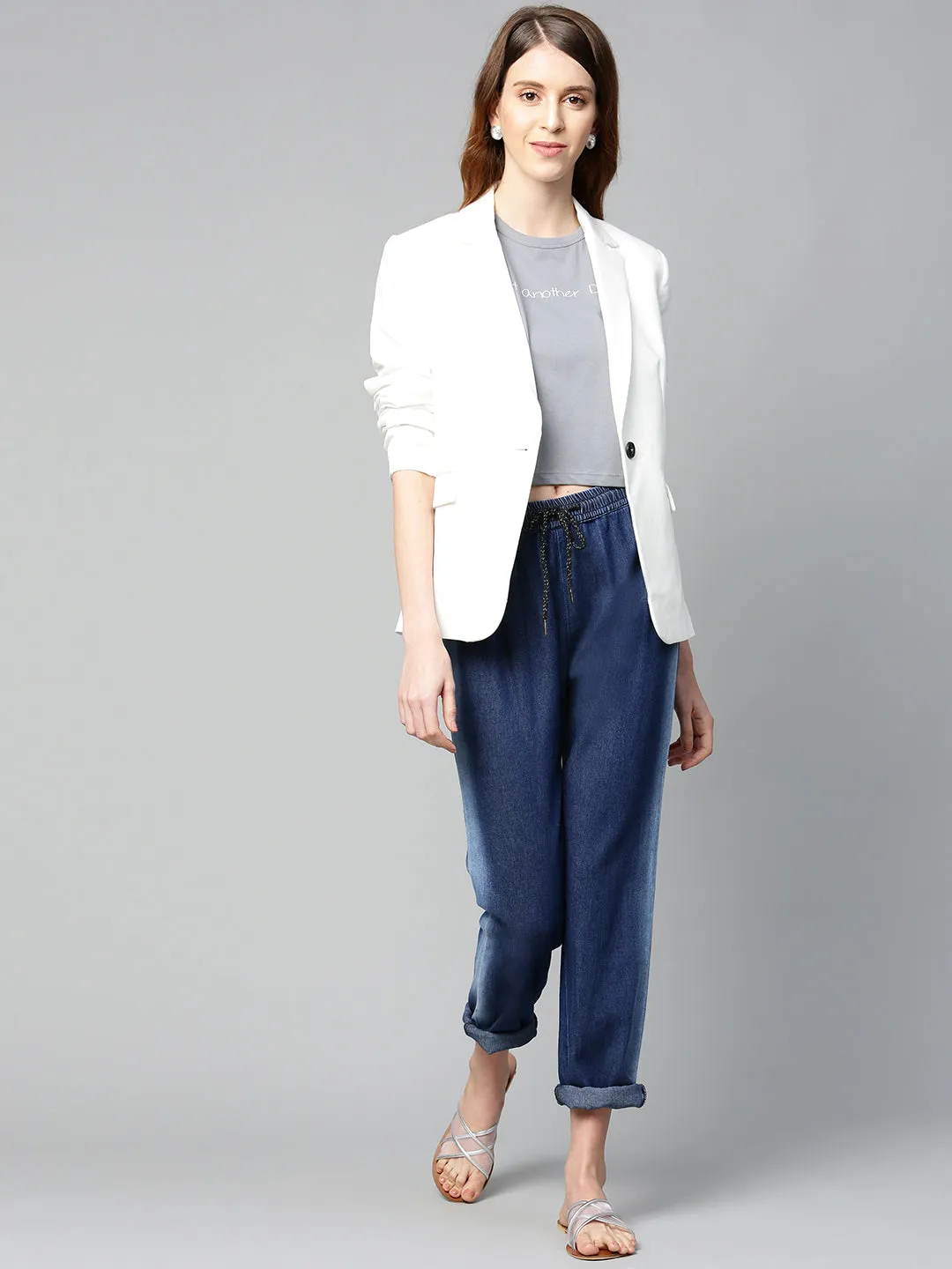 Grey Just-Another-Day Crop T-Shirt