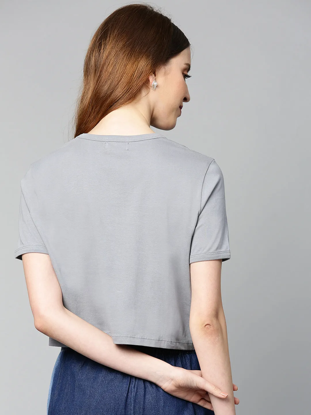 Grey Just-Another-Day Crop T-Shirt