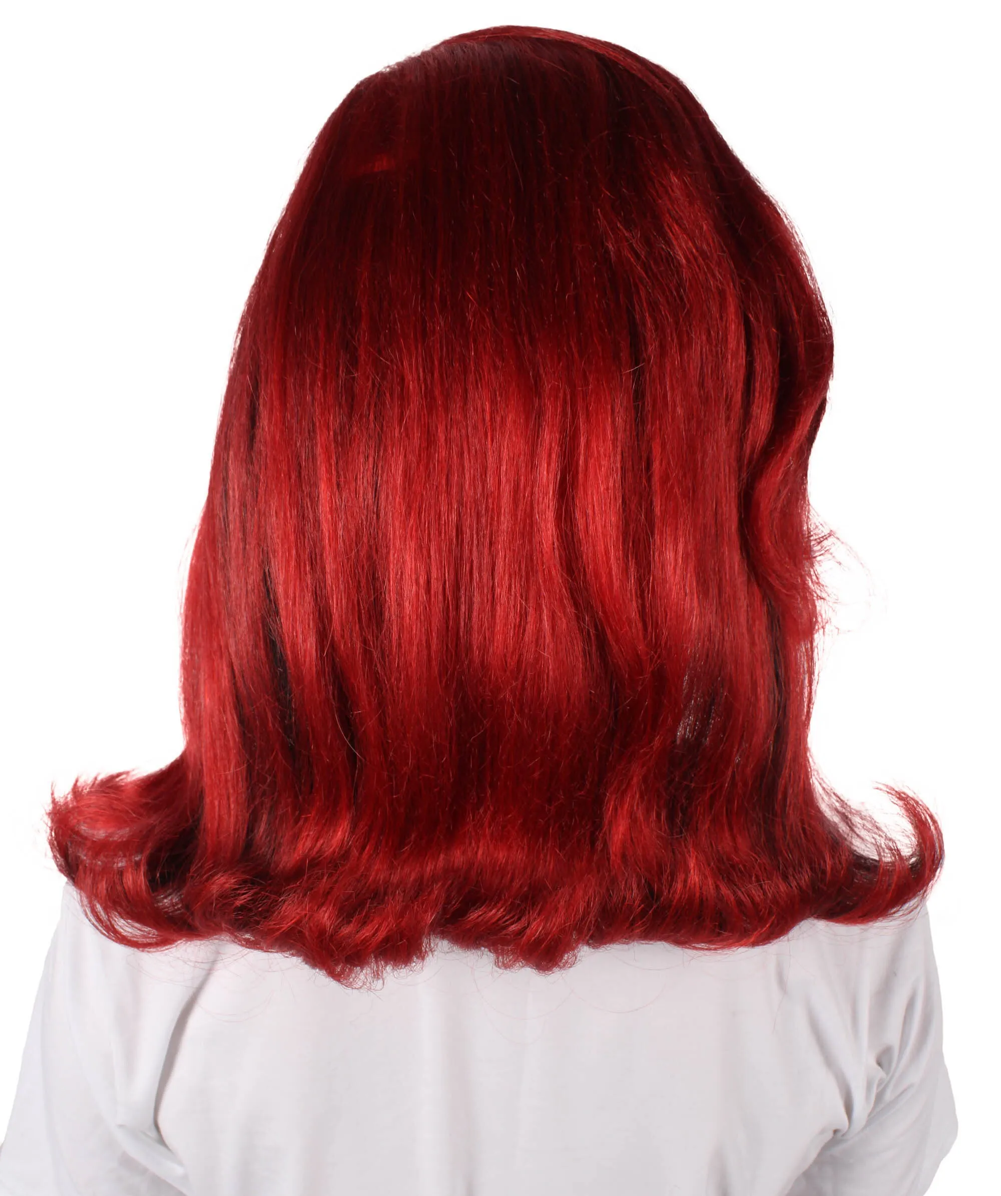 HPO Adult Women's Crimson Red Wig with Black Streaks I Perfect for Cosplay I Flame-retardant Synthetic Fiber