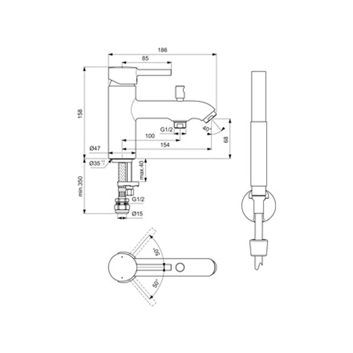 Ideal Standard Ceraline Single Lever Bath Shower Mixer - BC191AA